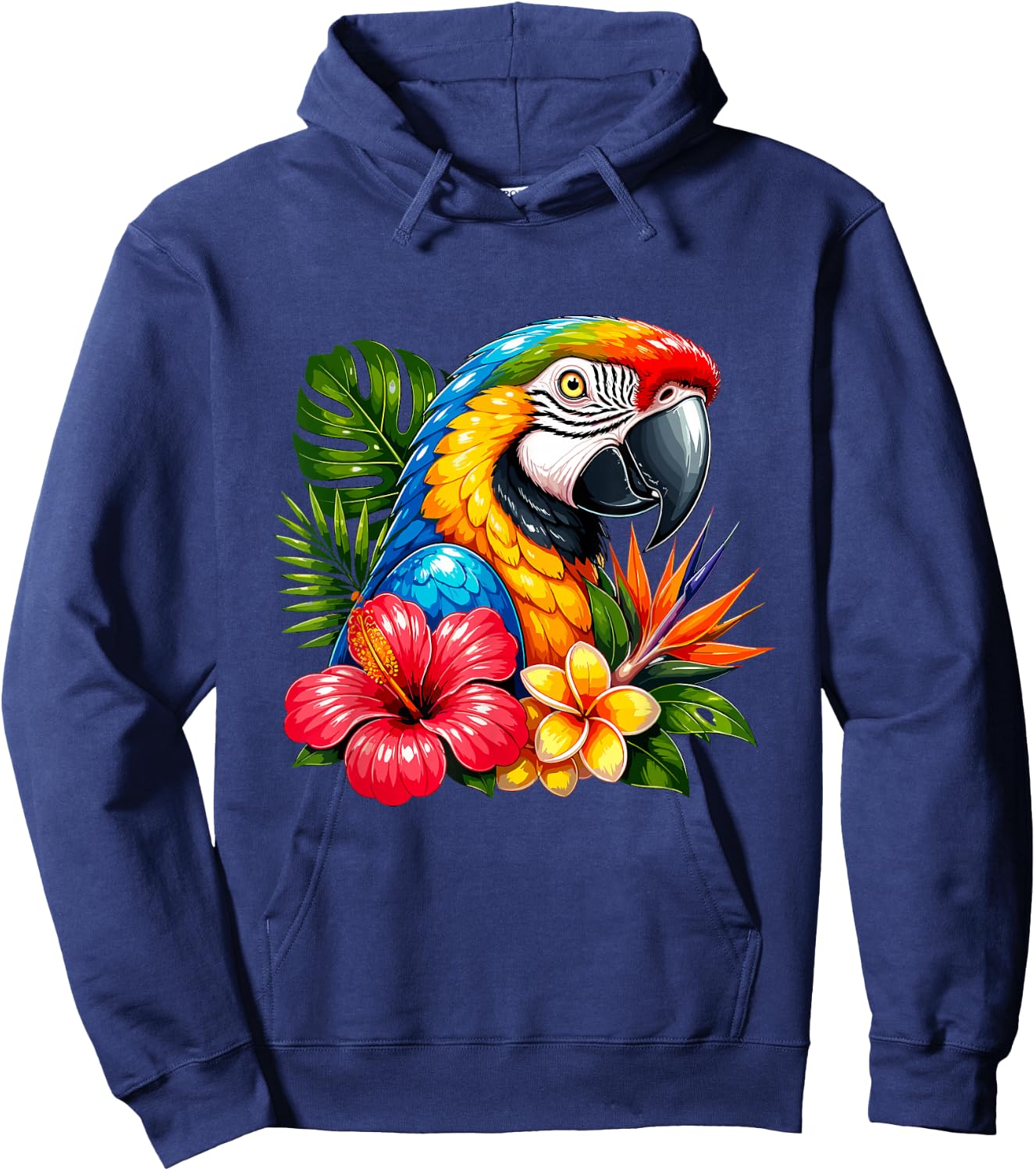 Colorful Parrot Tropical Flowers Summer Vibes Hoodie - Hoodie | Navy
