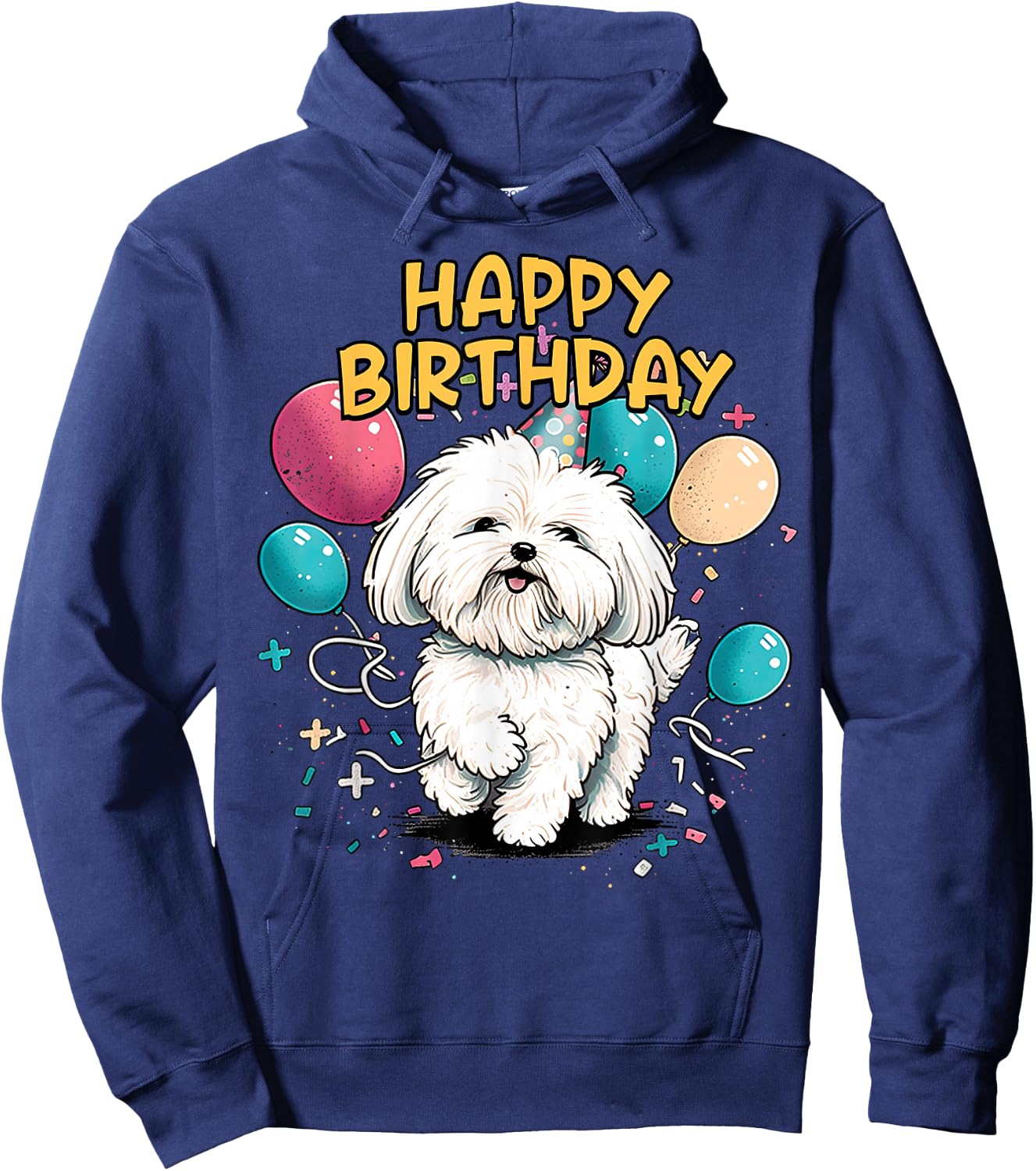 Maltese Dog Happy Birthday Party Shep Clothes Hoodie - Hoodie | Navy