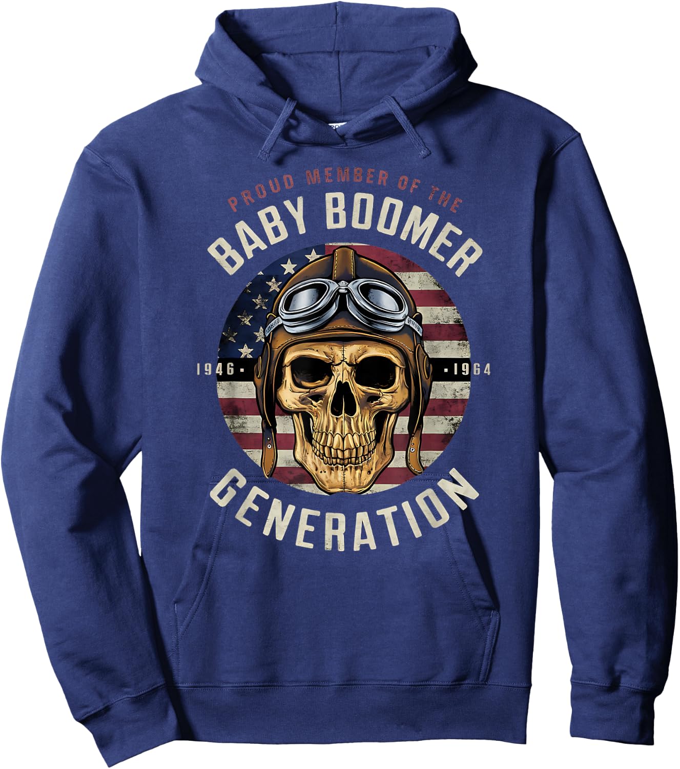 Patriotic Baby Boomer Skull Gifts 1946-1964 Hoodie - Hoodie | Navy