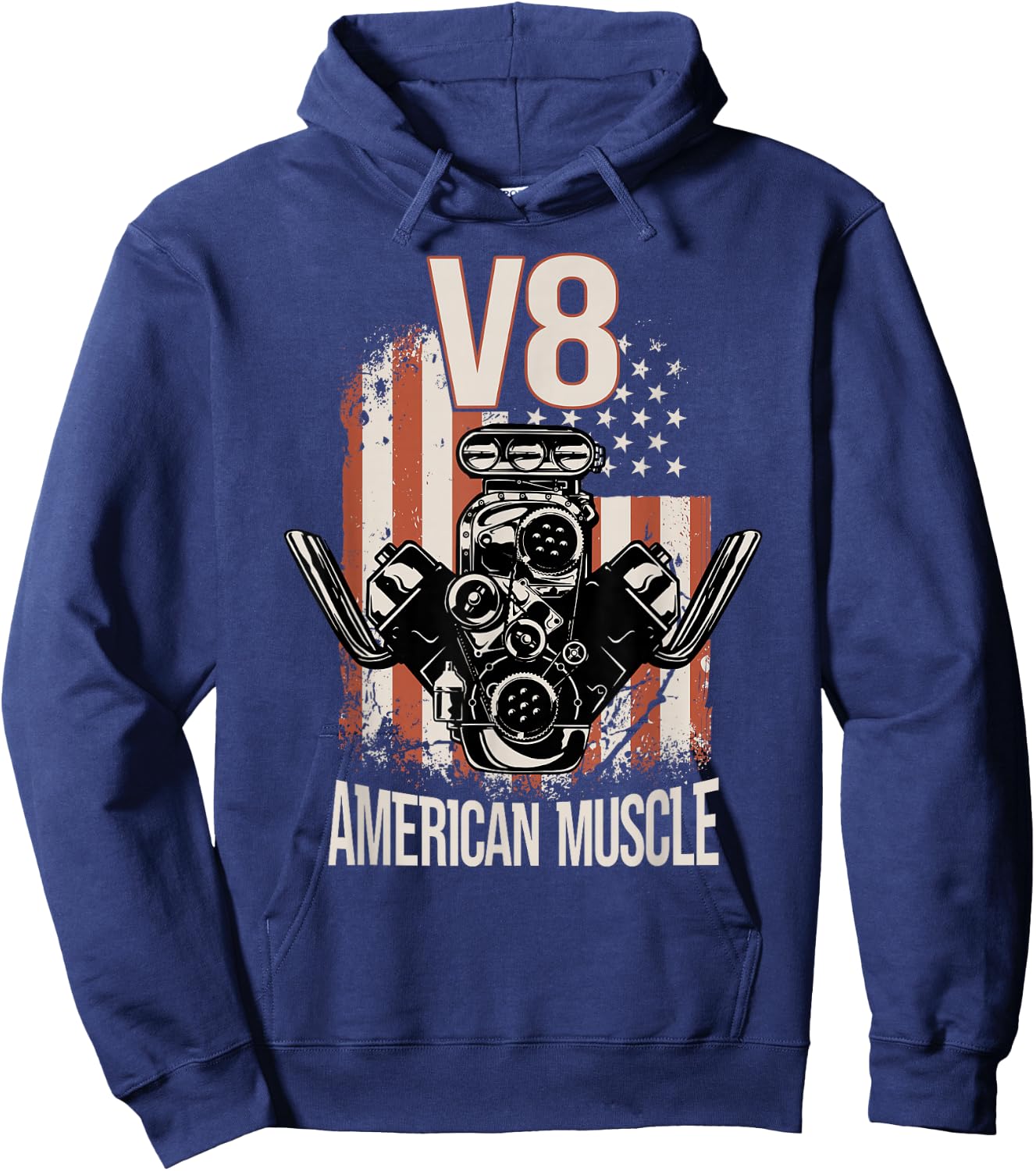 V8 American Muscle Car USA Flag V8 , black Hoodie - Hoodie | Navy