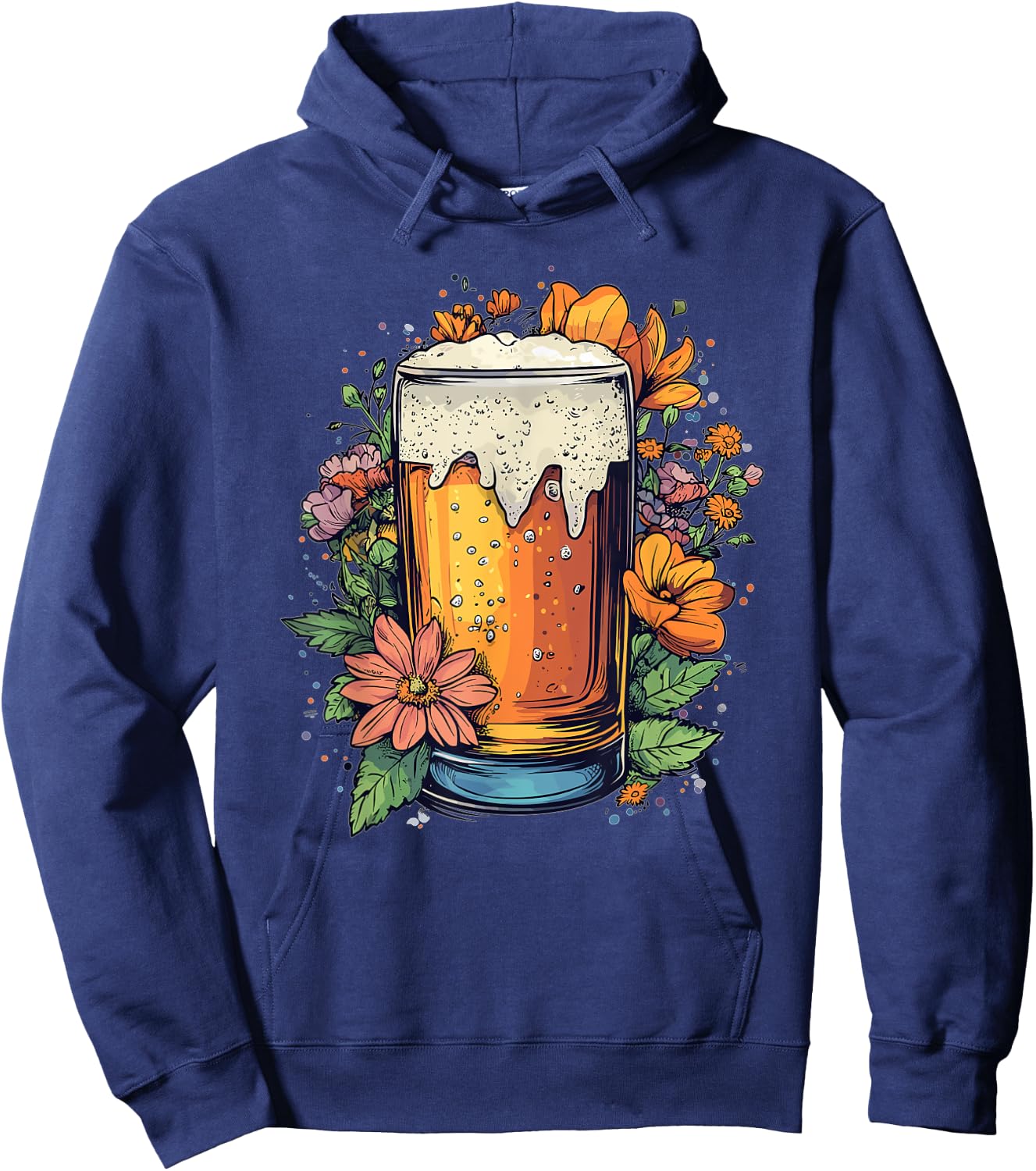 Floral Beer Glass With Blossoming Flowers Hoodie - Hoodie | Navy