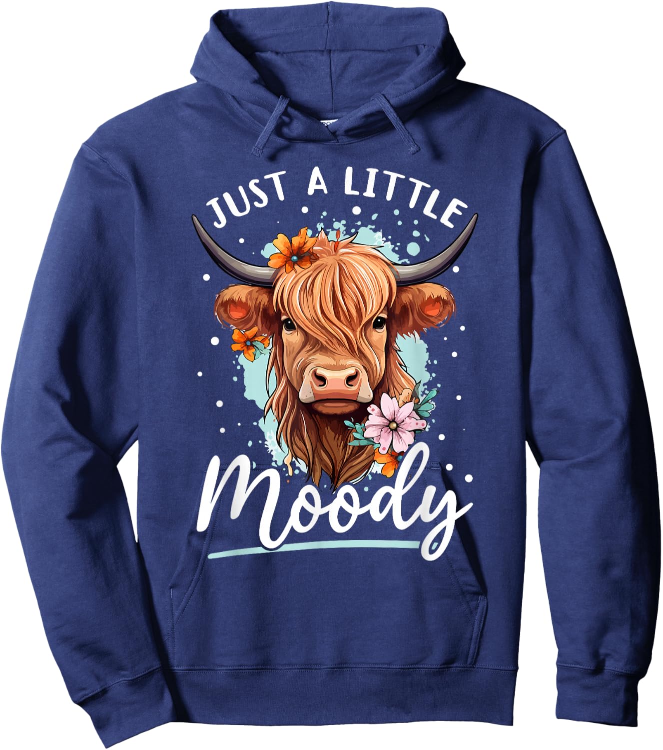 Scottish Highland Cow - Just a Little Moody Hoodie - Hoodie | Navy