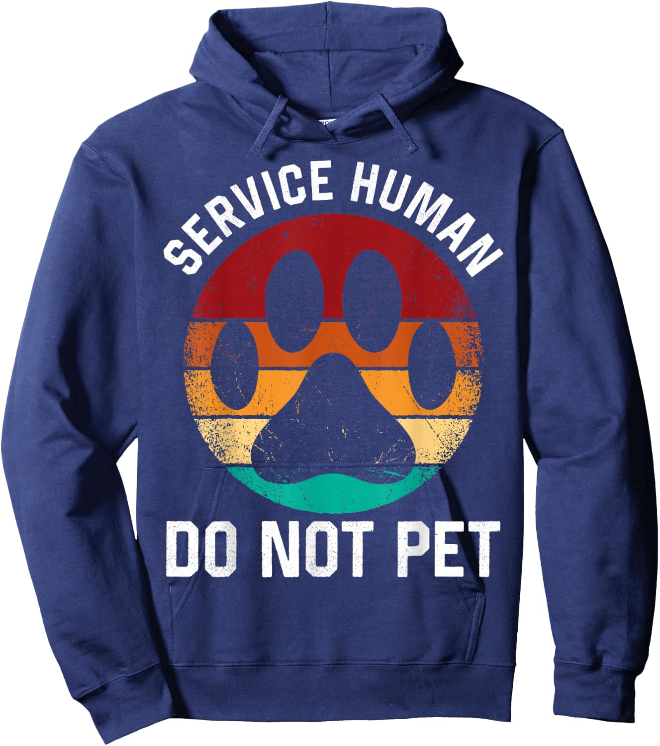 Retro Emotional Puppy Support Dog Human Service Human Do Not Pet Funny Dog Vintage Rescue Dog Owner -Adults Black Cotton Polyester Short Sleeve Hoodie - Hoodie | Navy