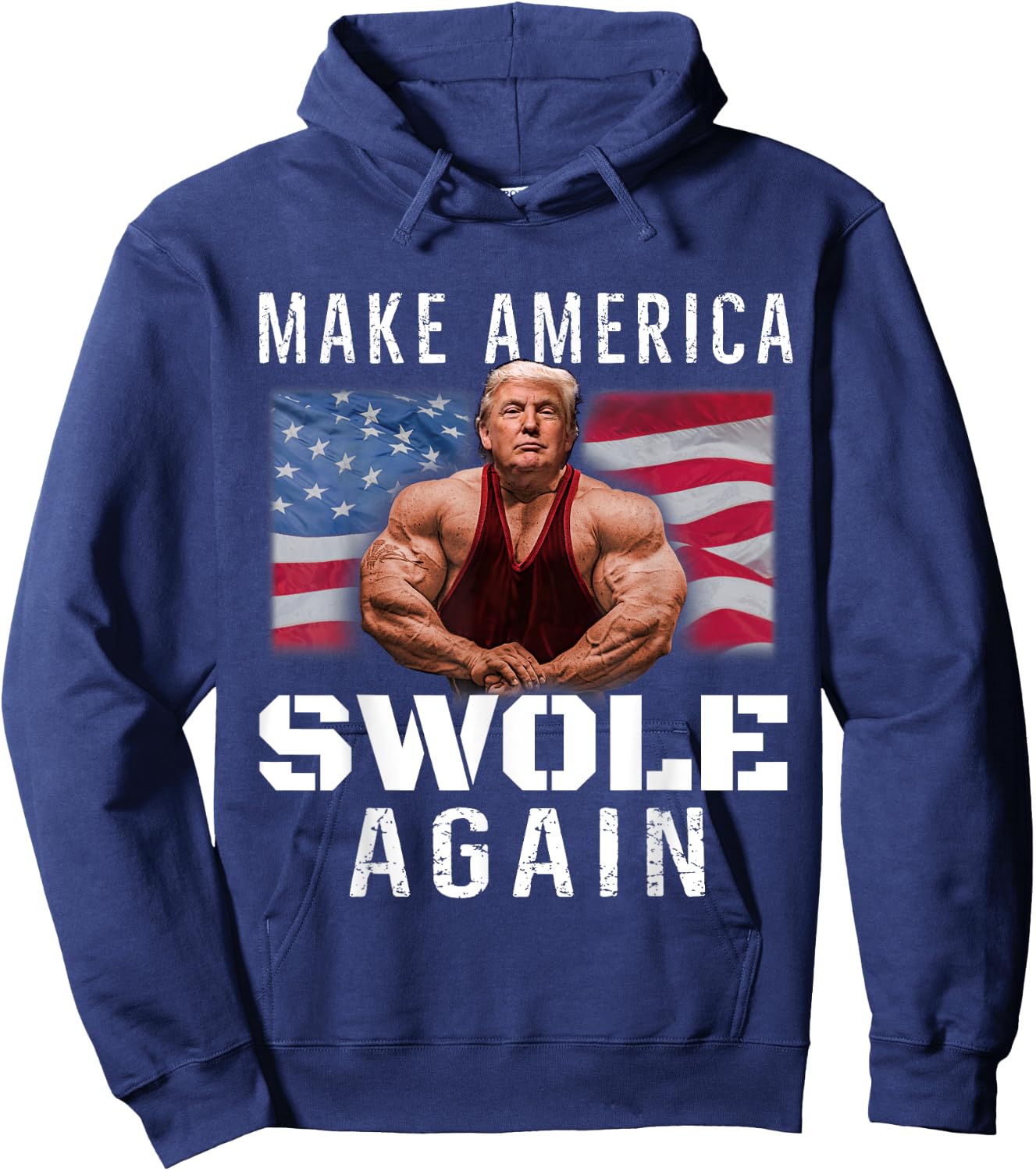 Make America Swole Again Funny Trump Lifting Hoodie - Hoodie | Navy