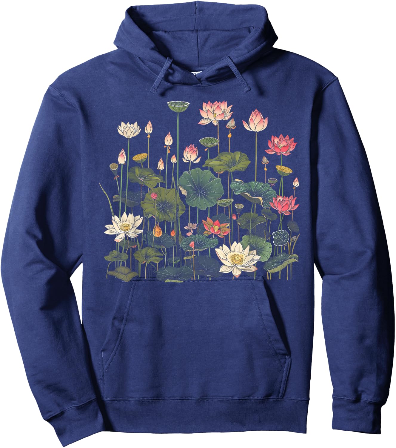 Vintage Botanical Lotus Flower Girl Hoodie - Hoodie | Navy