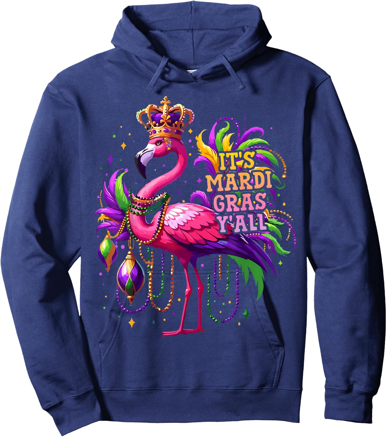 Funny Carnival Party Gift Flamingo Mardi Gras Hoodie - Hoodie | Navy