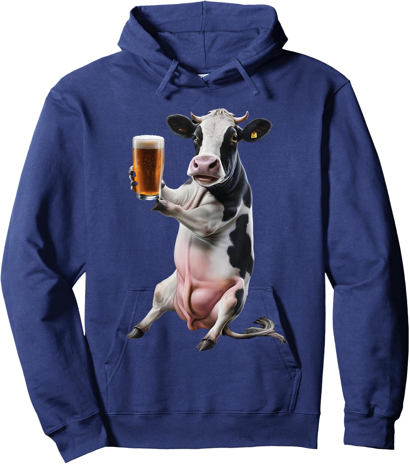 Cow Drinking Beer Realistic Hoodie - Hoodie | Navy