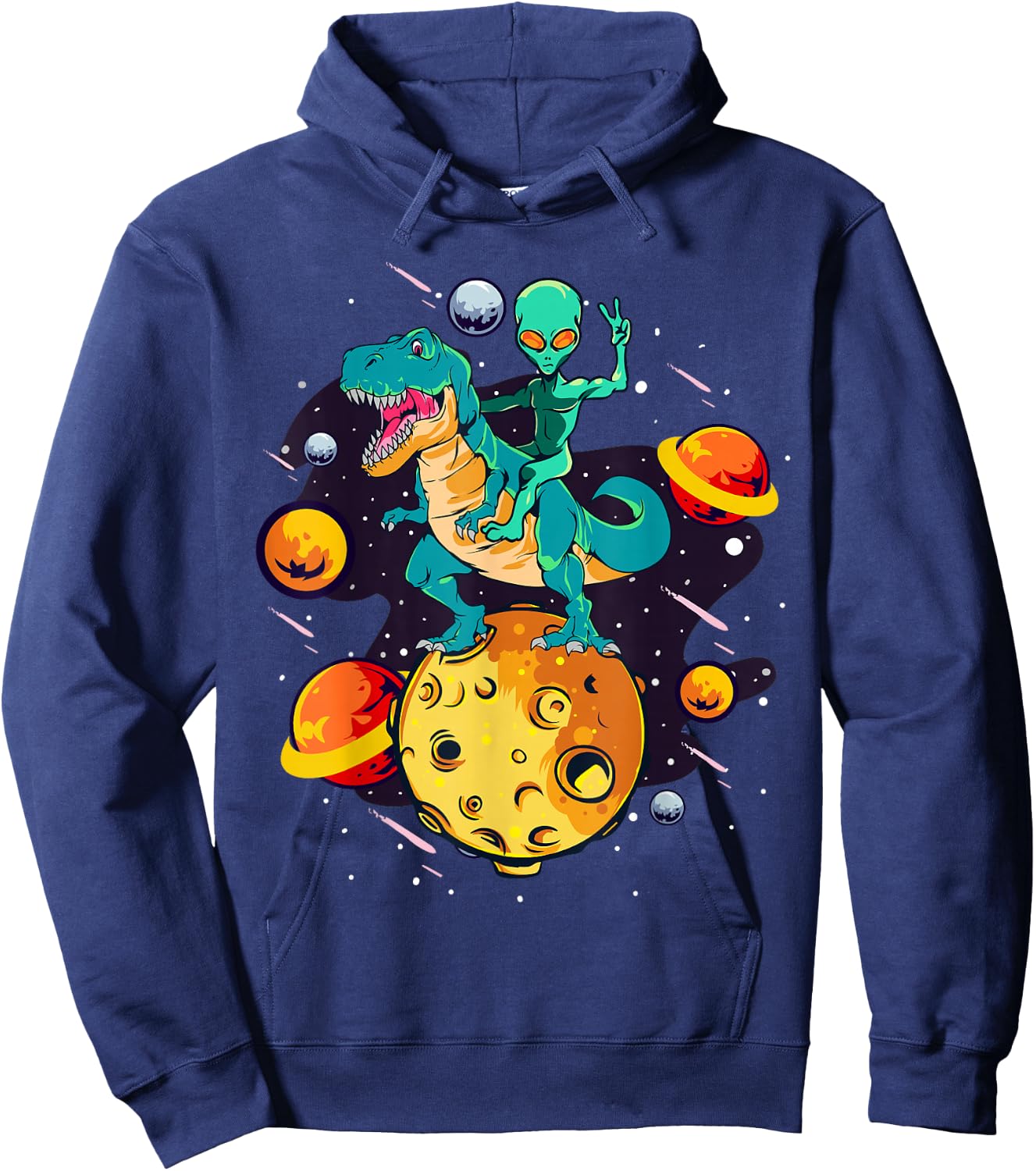 Alien Rides T-Rex - Dinosaurs From Outer Space Hoodie - Hoodie | Navy