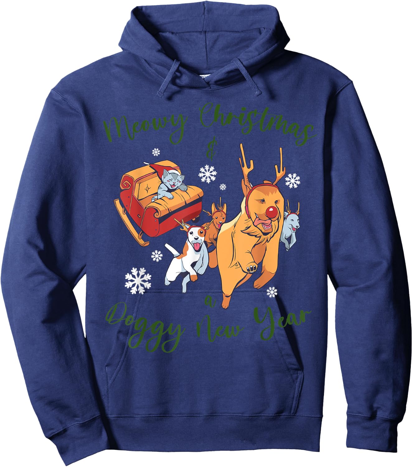 Dog with Cat on Christmas Men Women Hoodie - Hoodie | Navy