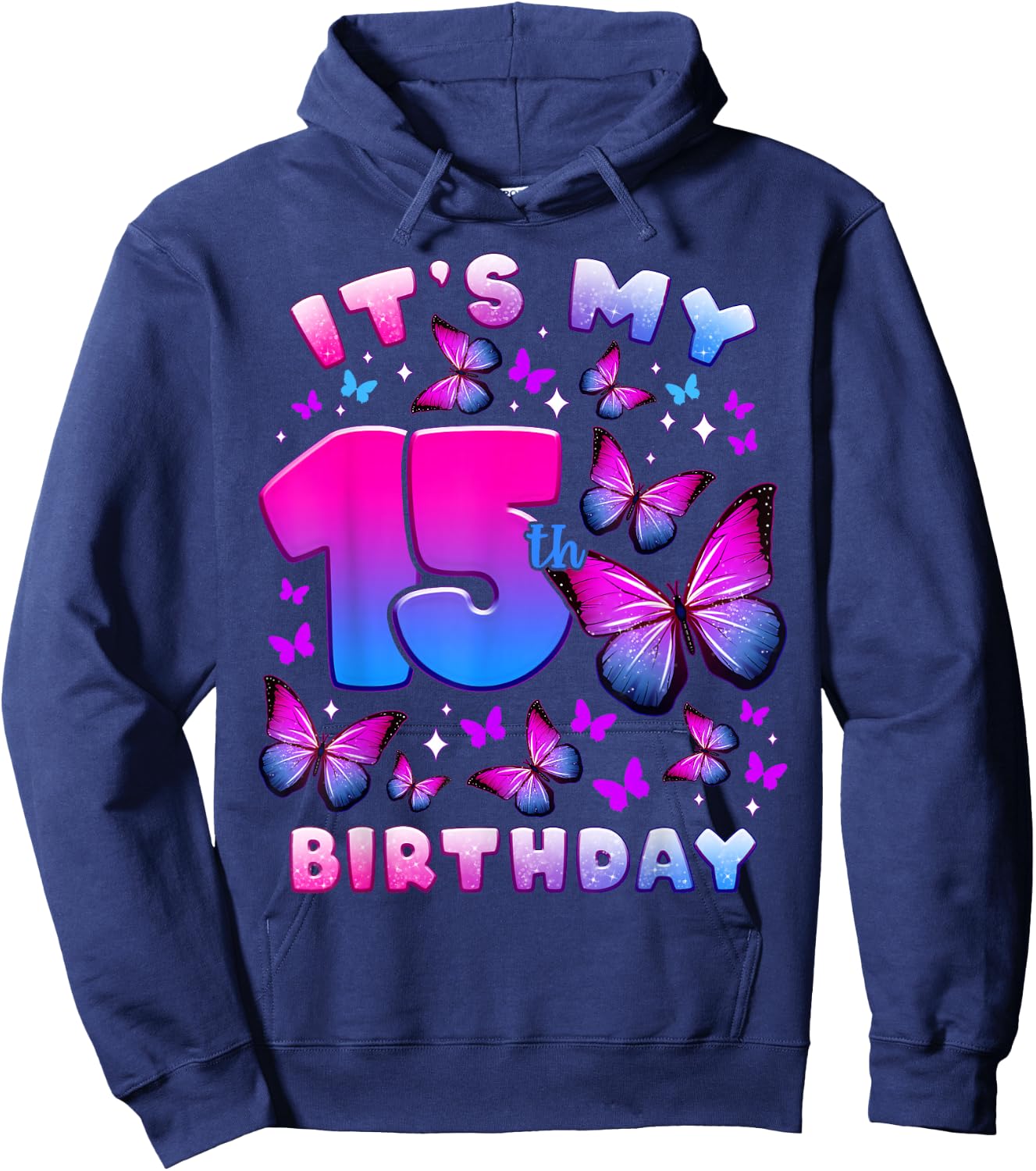 Birthday Girl 15 Years Old Butterfly Number 15 Hoodie - Hoodie | Navy