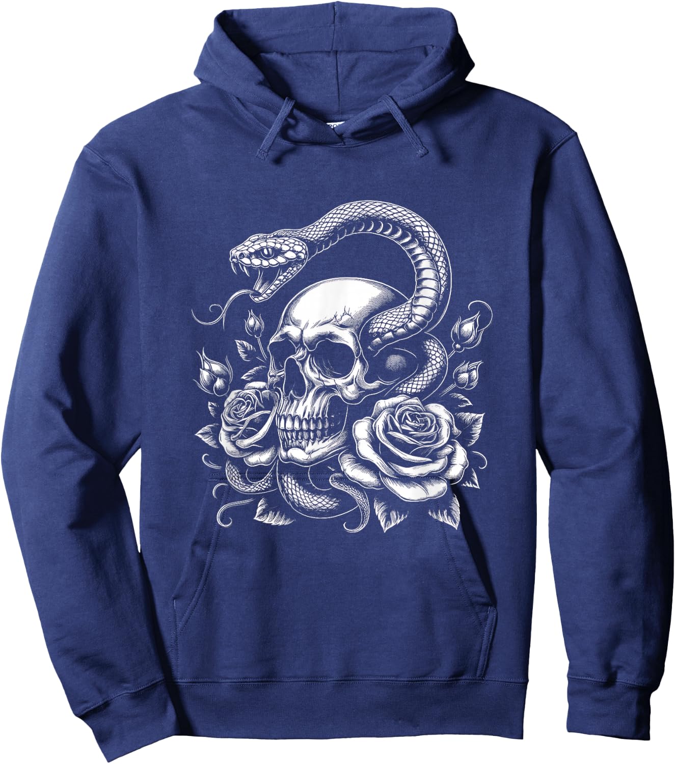 Skull Snake Graphic Rose Flower Art Design Hoodie - Hoodie | Navy