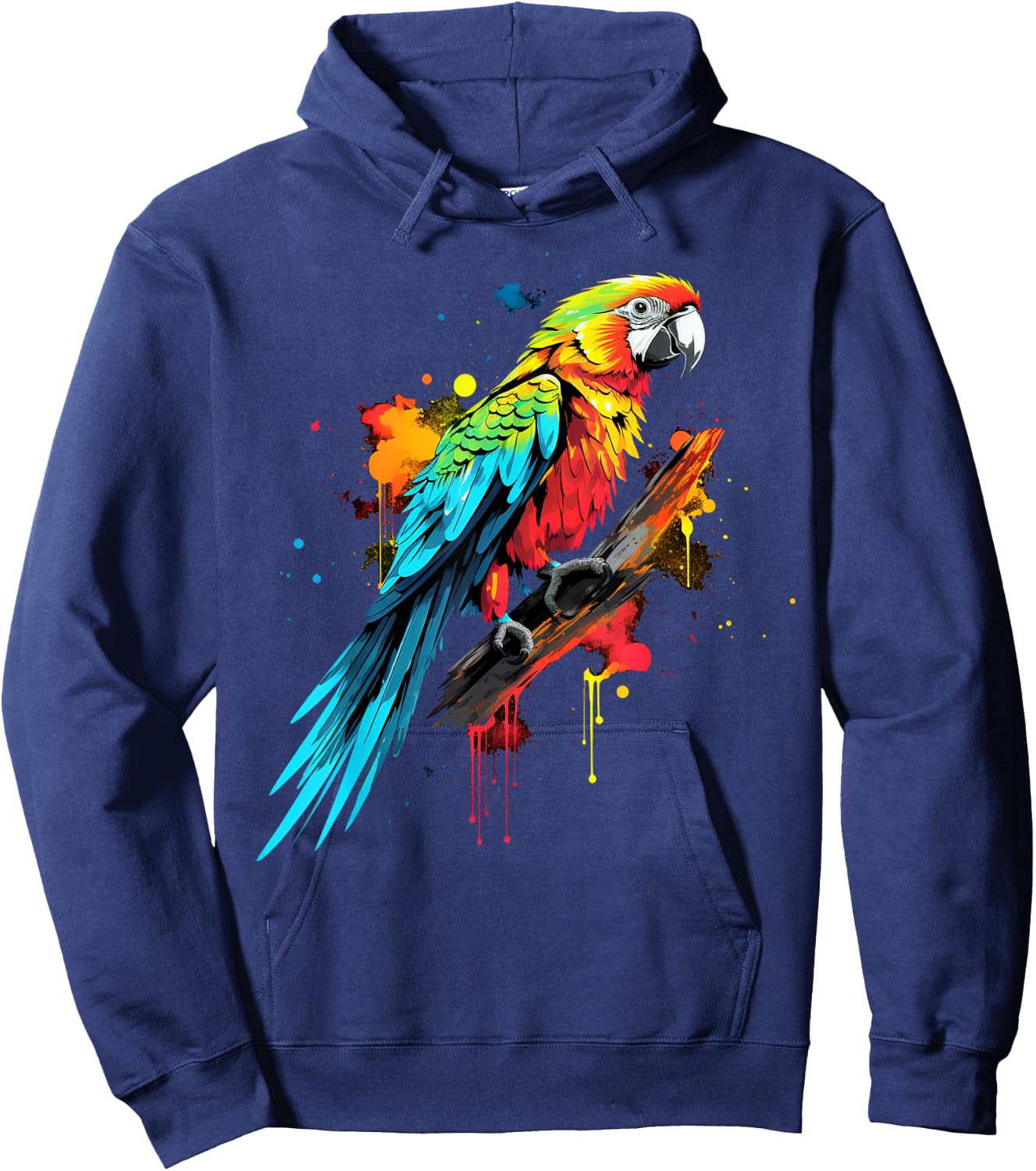 Cool Parrot on Colourful Painted Parrot , black Hoodie - Hoodie | Navy