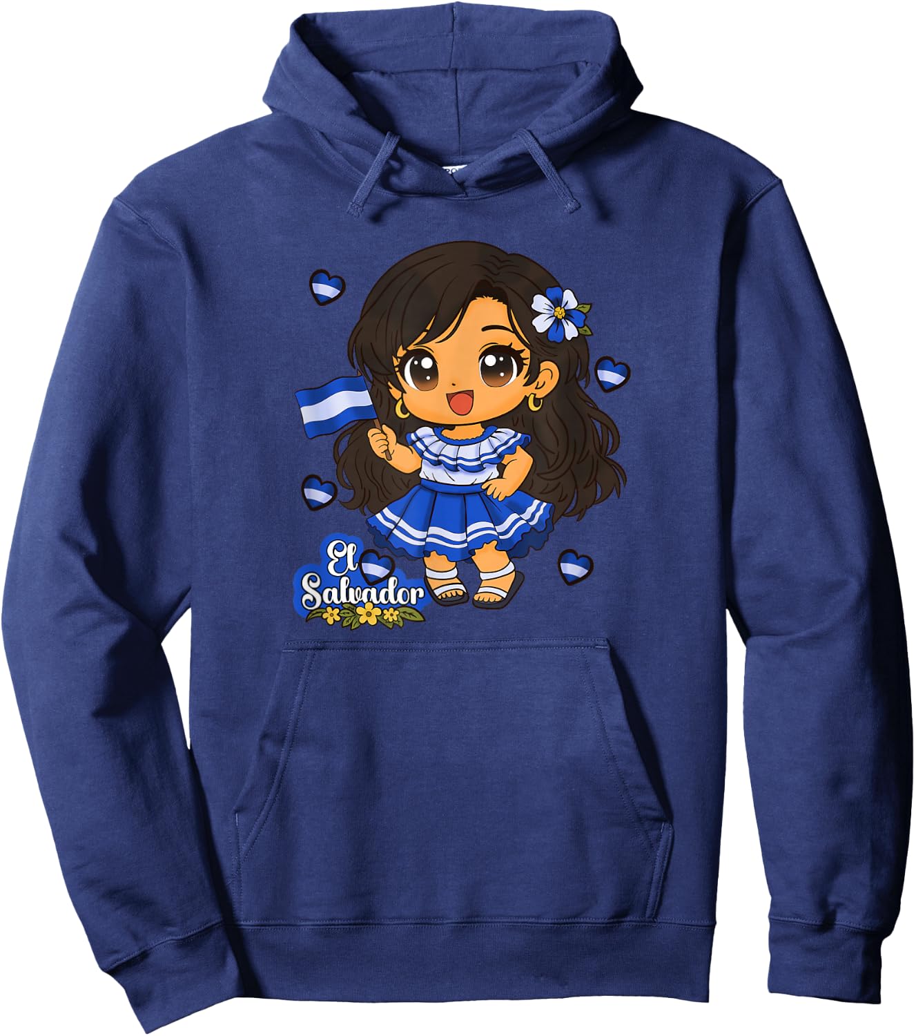 El Salvador Girl Salvadoran Woman Bicha Hearts Hoodie - Hoodie | Navy