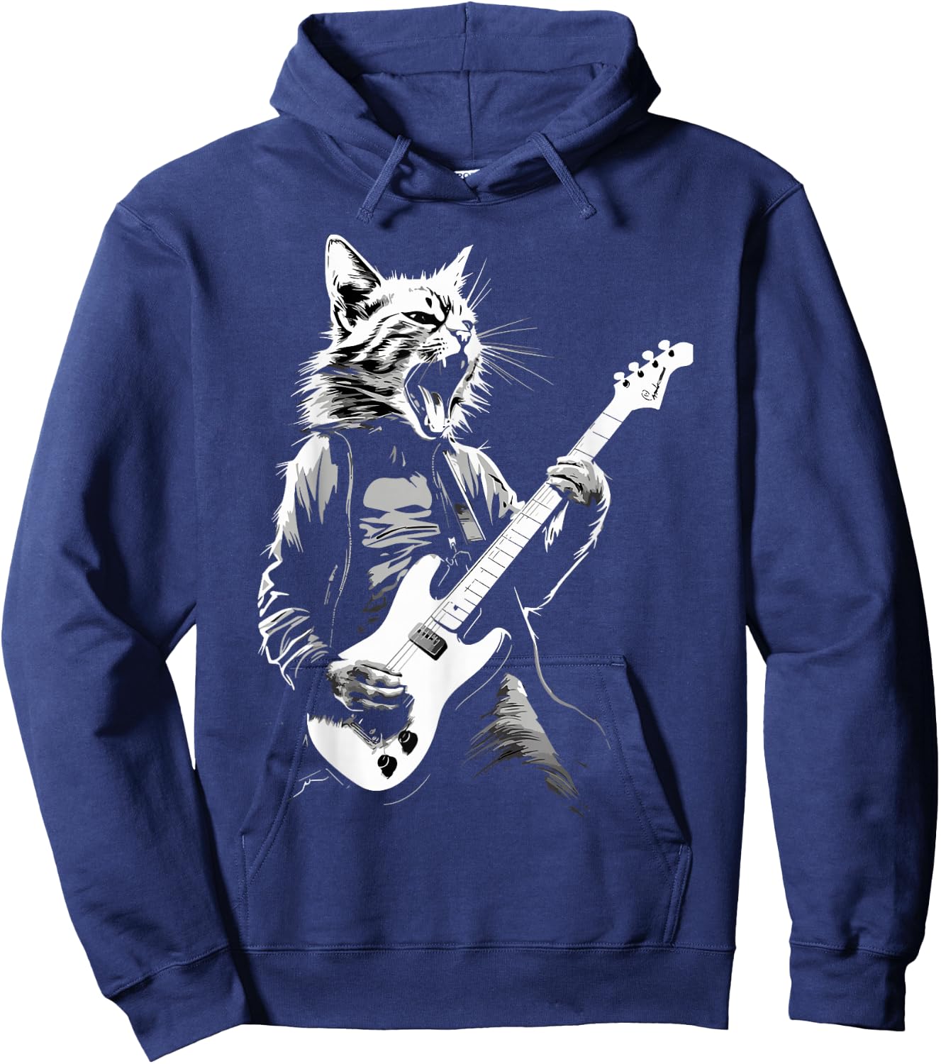 Rock Cat Playing Guitar Funny Cat Hoodie - Hoodie | Navy