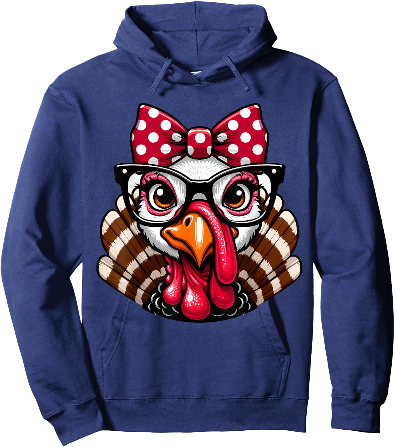 Thanksgiving Turkey Face Glasses Women Girls Hoodie - Hoodie | Navy