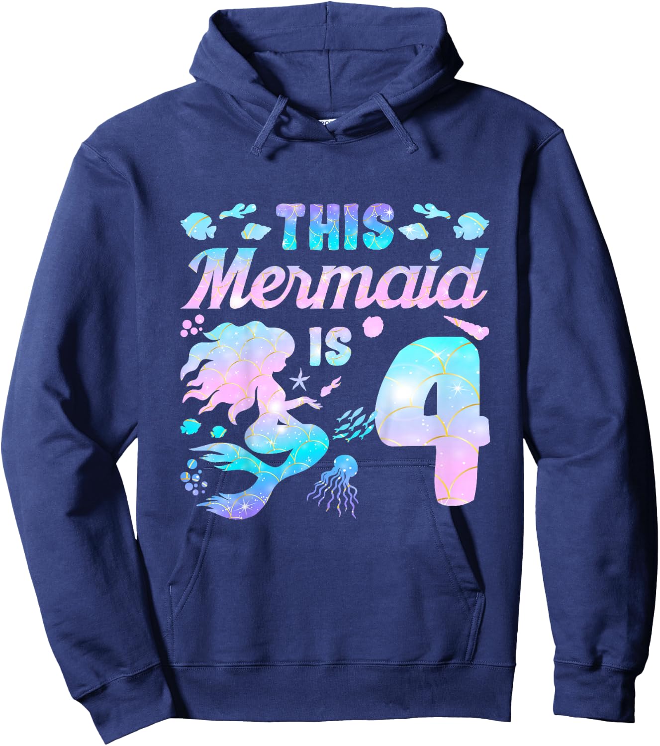 Kids This Mermaid is 4 Birthday Girls Mermaid Hoodie - Hoodie | Navy