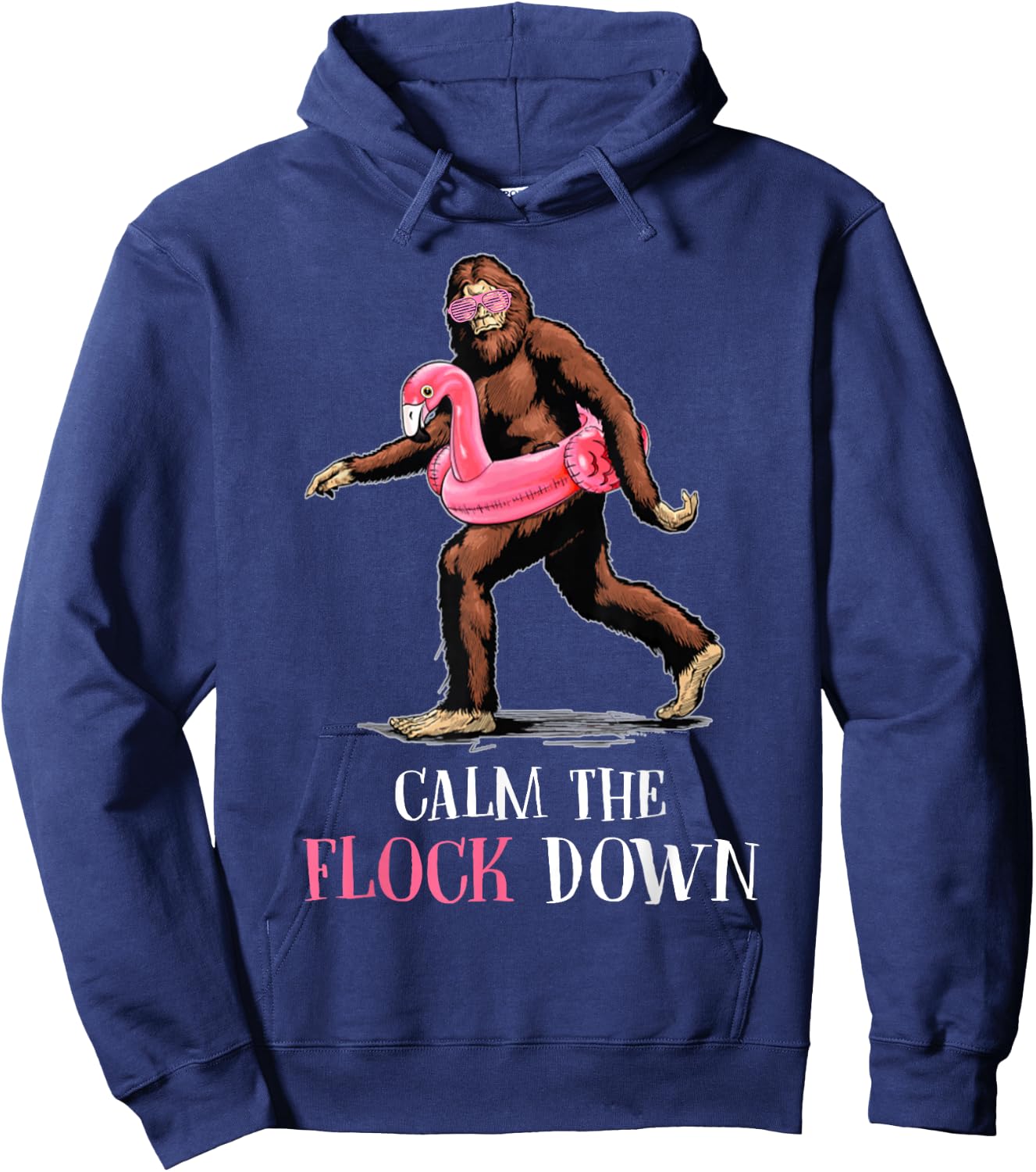 Flock Down Funny Bigfoot Flamingo Hoodie - Hoodie | Navy