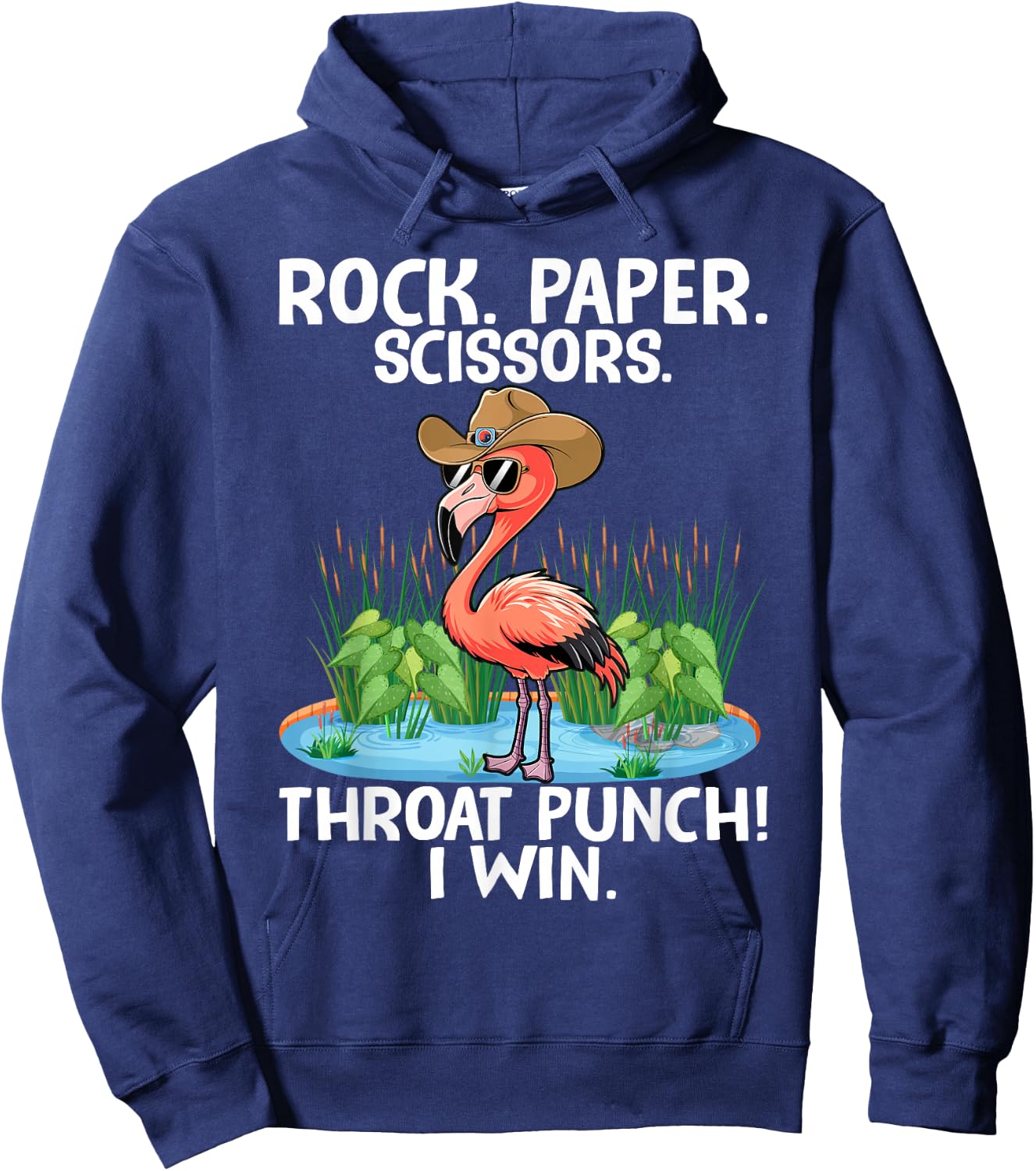 Rock Paper Scissors Throat Punch I Win Flamingo Hoodie - Hoodie | Navy
