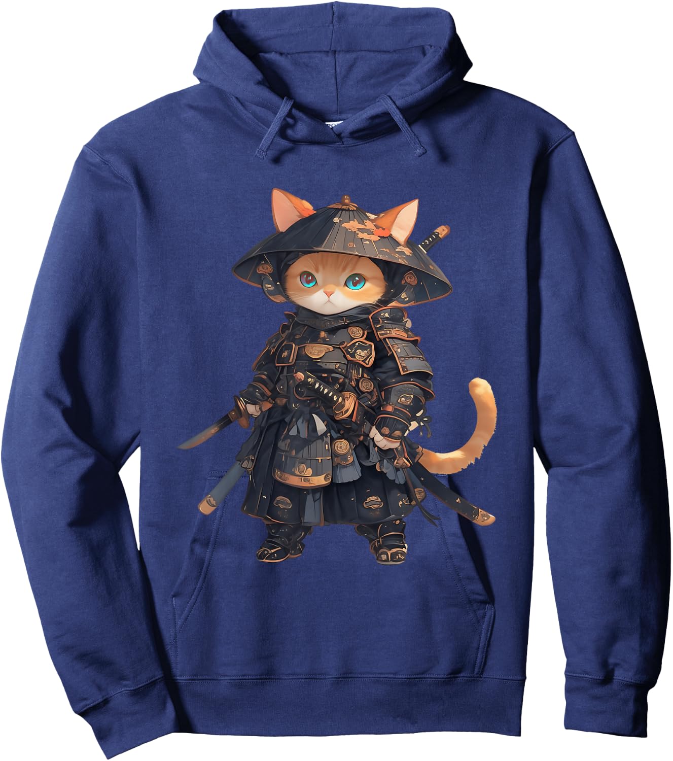Japanese Samurai Cat Kawaii Ninja Cat Neko Hoodie - Hoodie | Navy