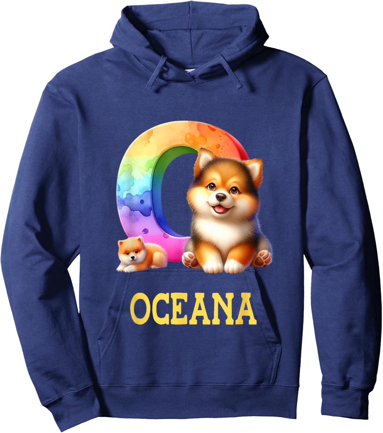 Cute Dogs Letter Oceana Name Rainbow Dog Hoodie - Hoodie | Navy