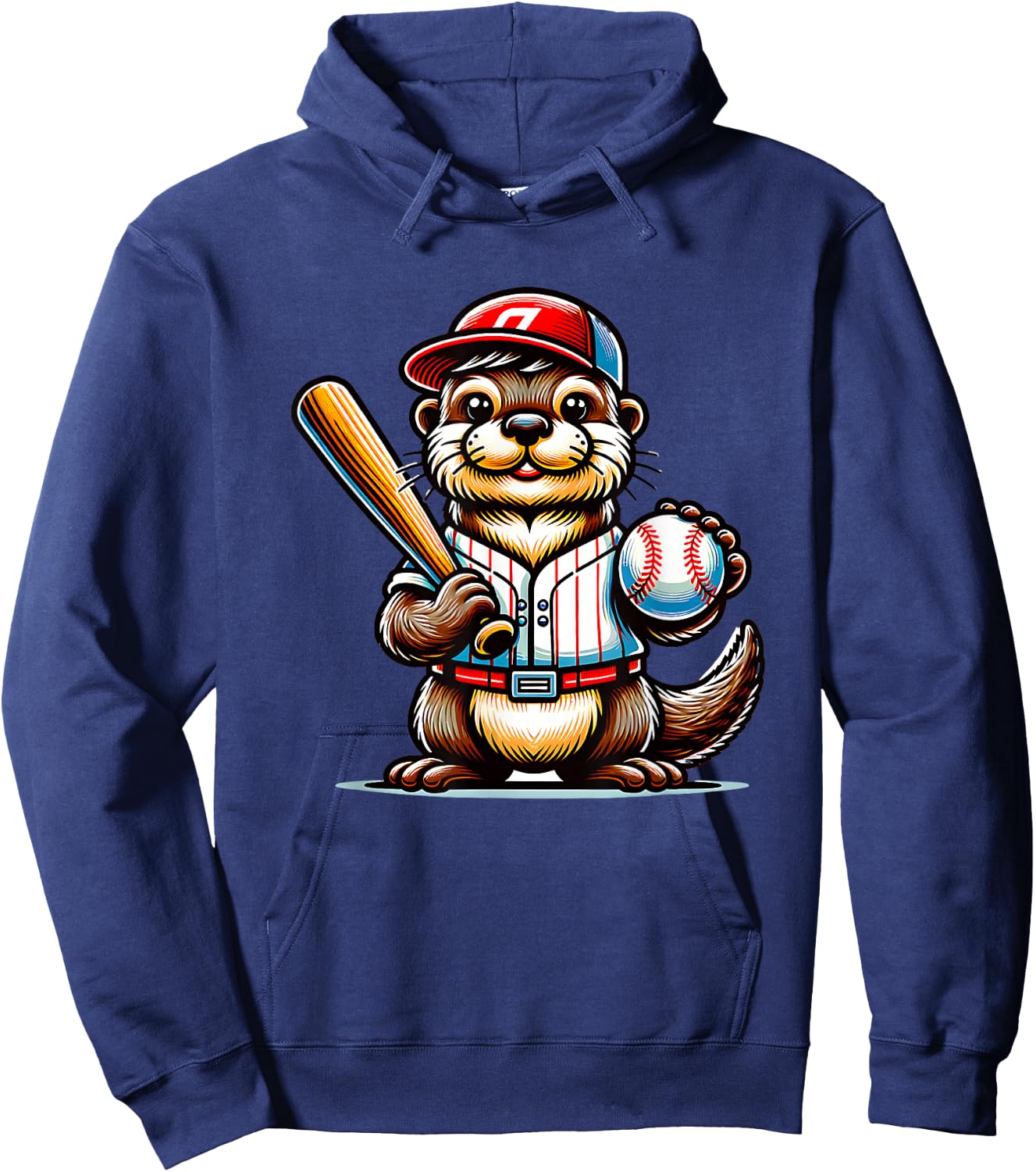 Otter Playing Baseball Funny Sport Design Hoodie - Hoodie | Navy