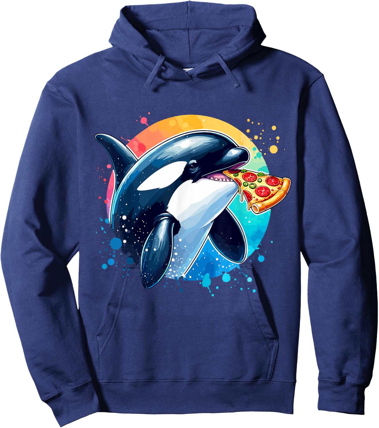 Orca Whale Eating Margherita Pizza Funny Hoodie - Hoodie | Navy