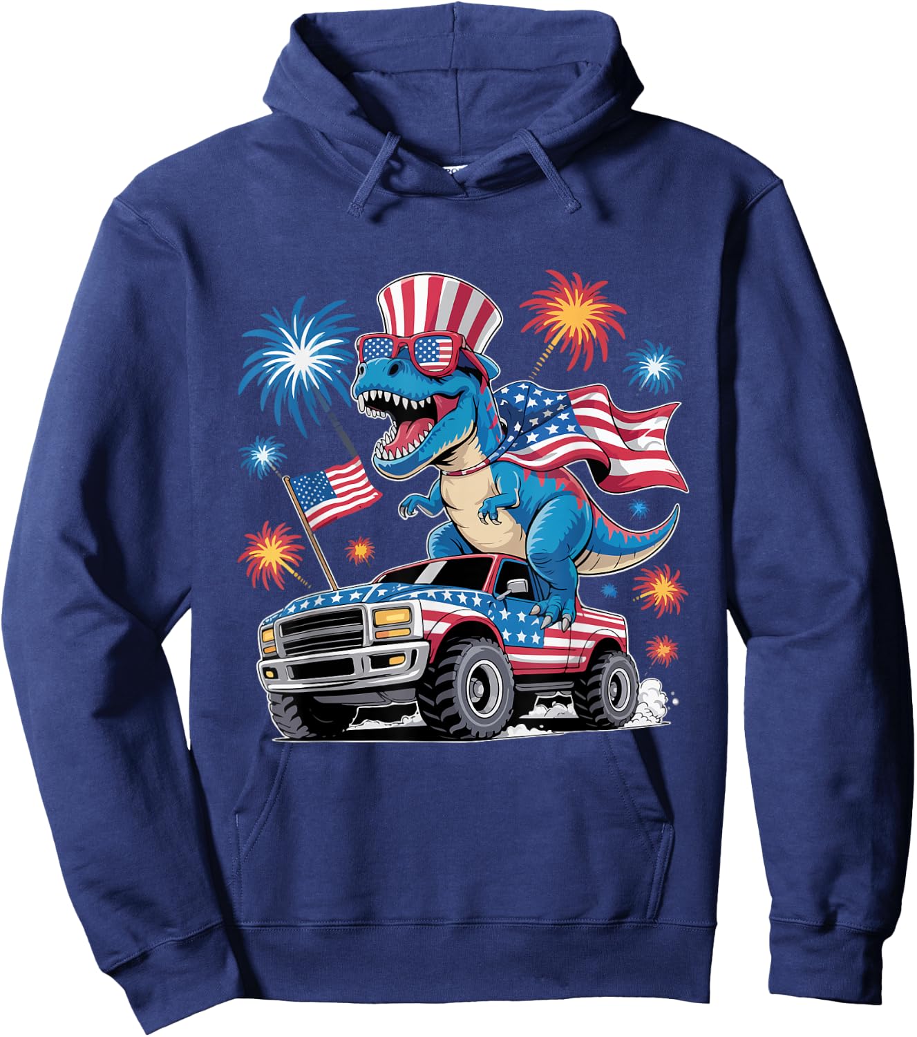 Dinosaur 4th Of July T Rex Dinosaur Truck Dino Hoodie - Hoodie | Navy