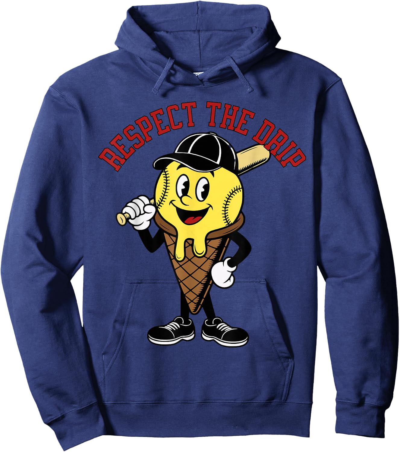 Baseball Ice Cream Drip Mascotte Retro Hoodie - Hoodie | Navy
