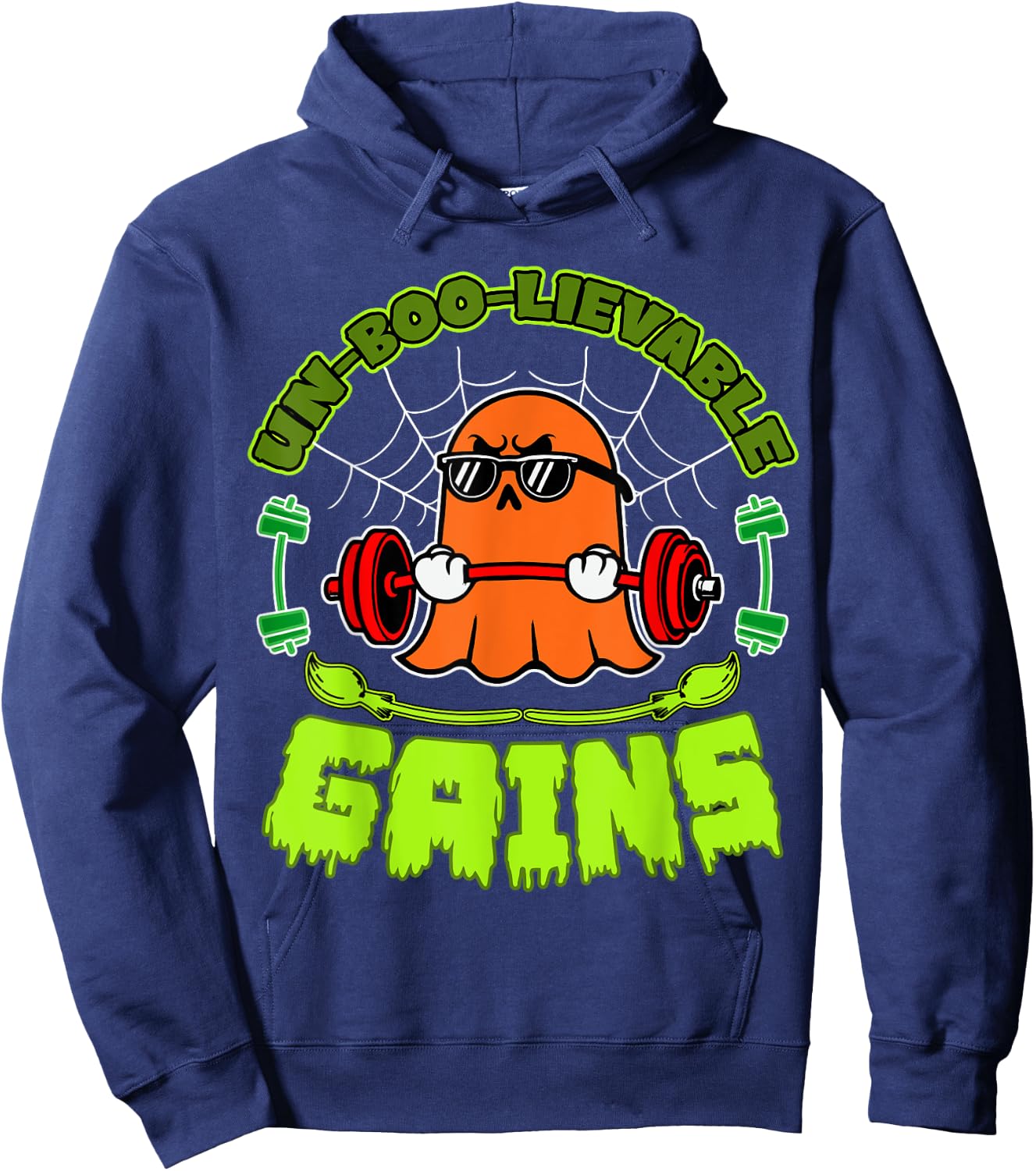 Halloween Workout Ghost Training With Barbell Hoodie - Hoodie | Navy