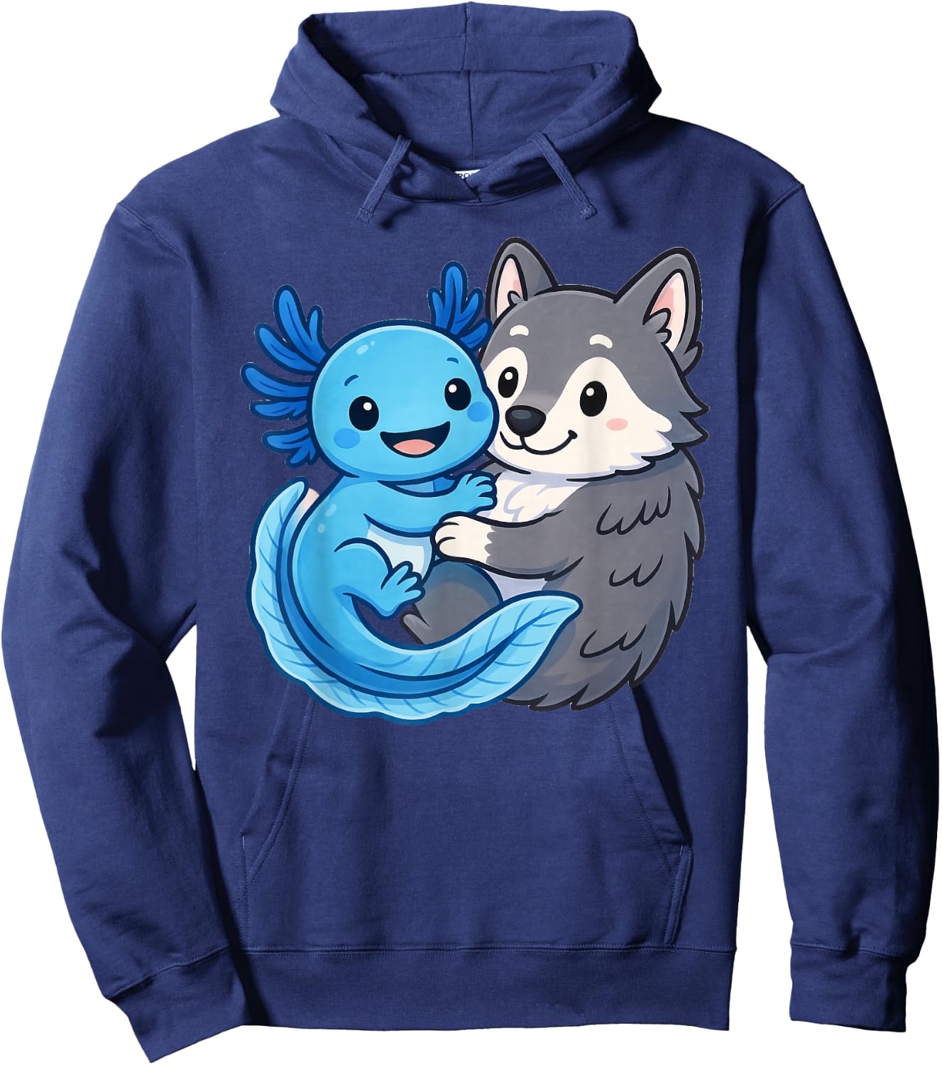 Cute Axolotl Hugging Wolf Hoodie - Hoodie | Navy
