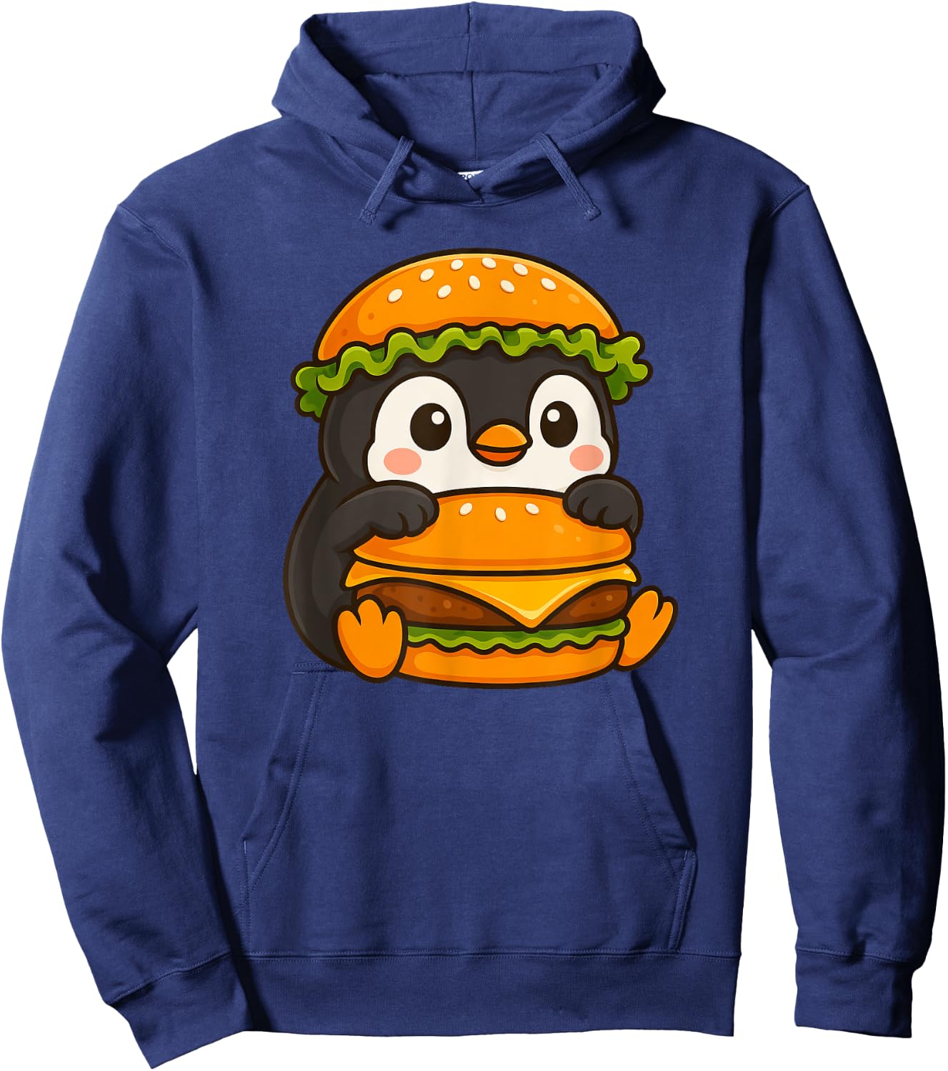 Cute Penguin Holding a Cheeseburger Hoodie - Hoodie | Navy