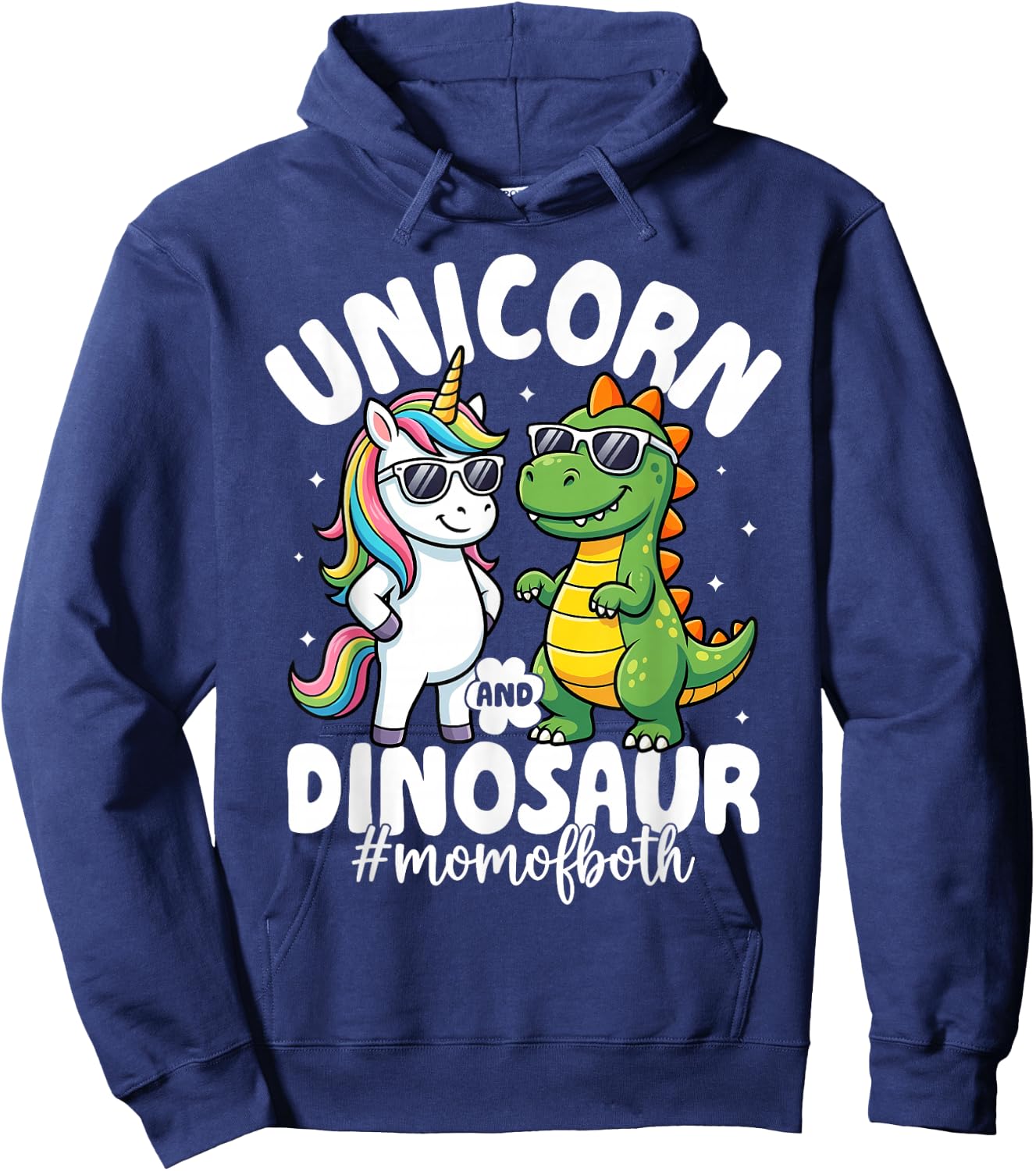 Unicorn and Dinosaur Theme Kids Birthday Mom Hoodie - Hoodie | Navy