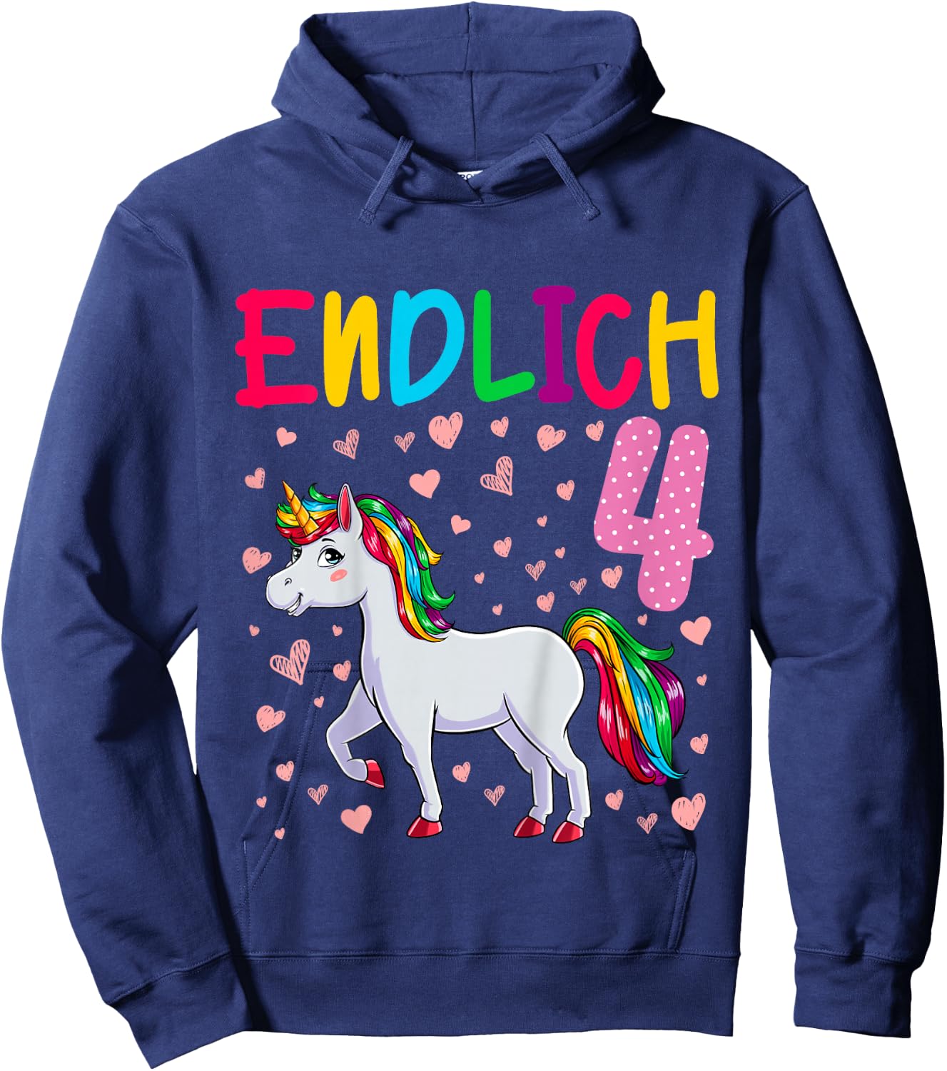 Geburtstag 4 Jahre Mädchen Einhorn Endlich 4 Hoodie - Hoodie | Navy