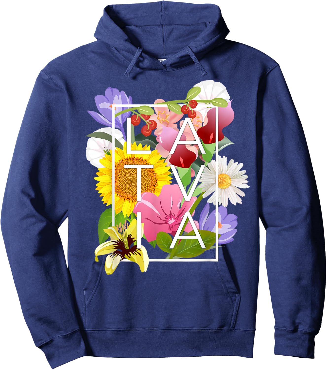 Flowers of Latvia Word Art - Latvian Pride Hoodie - Hoodie | Navy