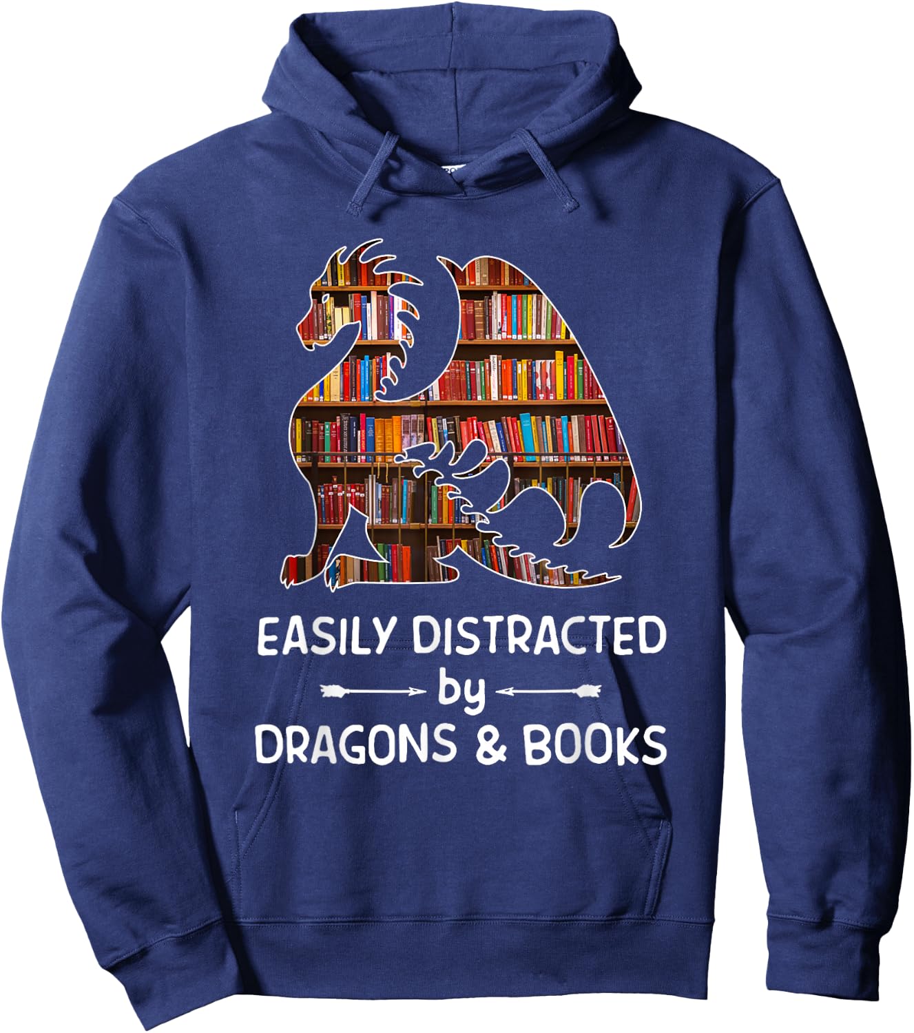 easily distracted by Dragon and Books nerds Hoodie - Hoodie | Navy