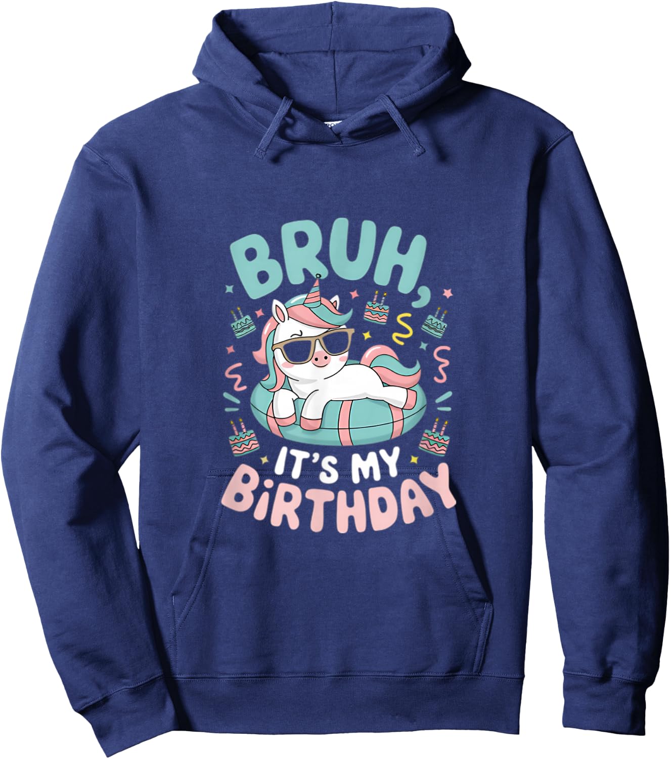 Bruh It's My Birthday Cute Unicorn Kids Hoodie - Hoodie | Navy