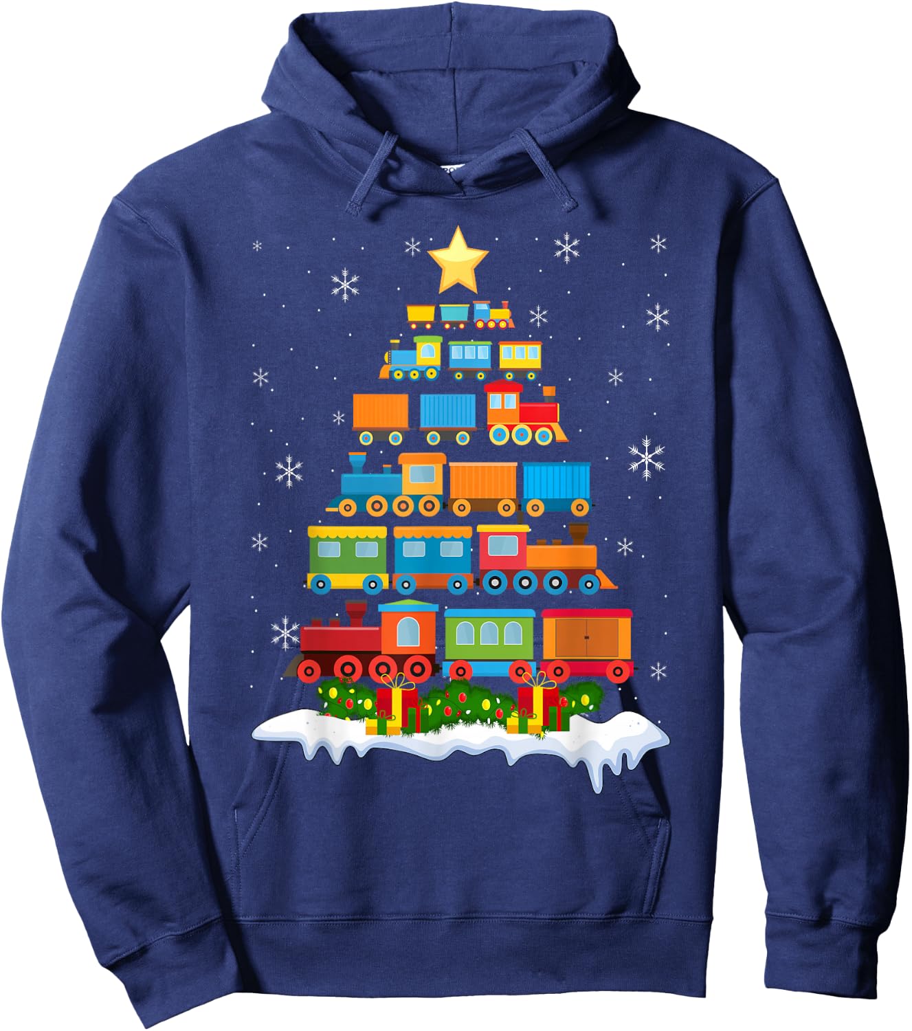 Train Lover Xmas Tree Santa Christmas Train Hoodie - Hoodie | Navy