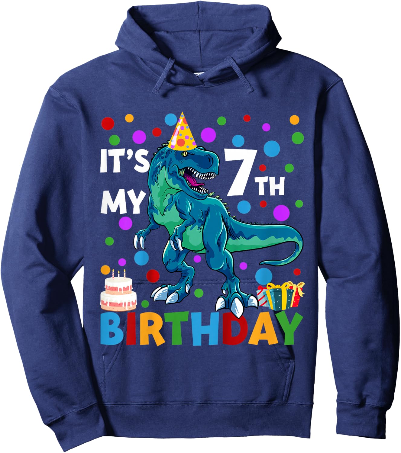 Kids It's My 7th Birthday Happy 7 Year T-Rex Hoodie - Hoodie | Navy