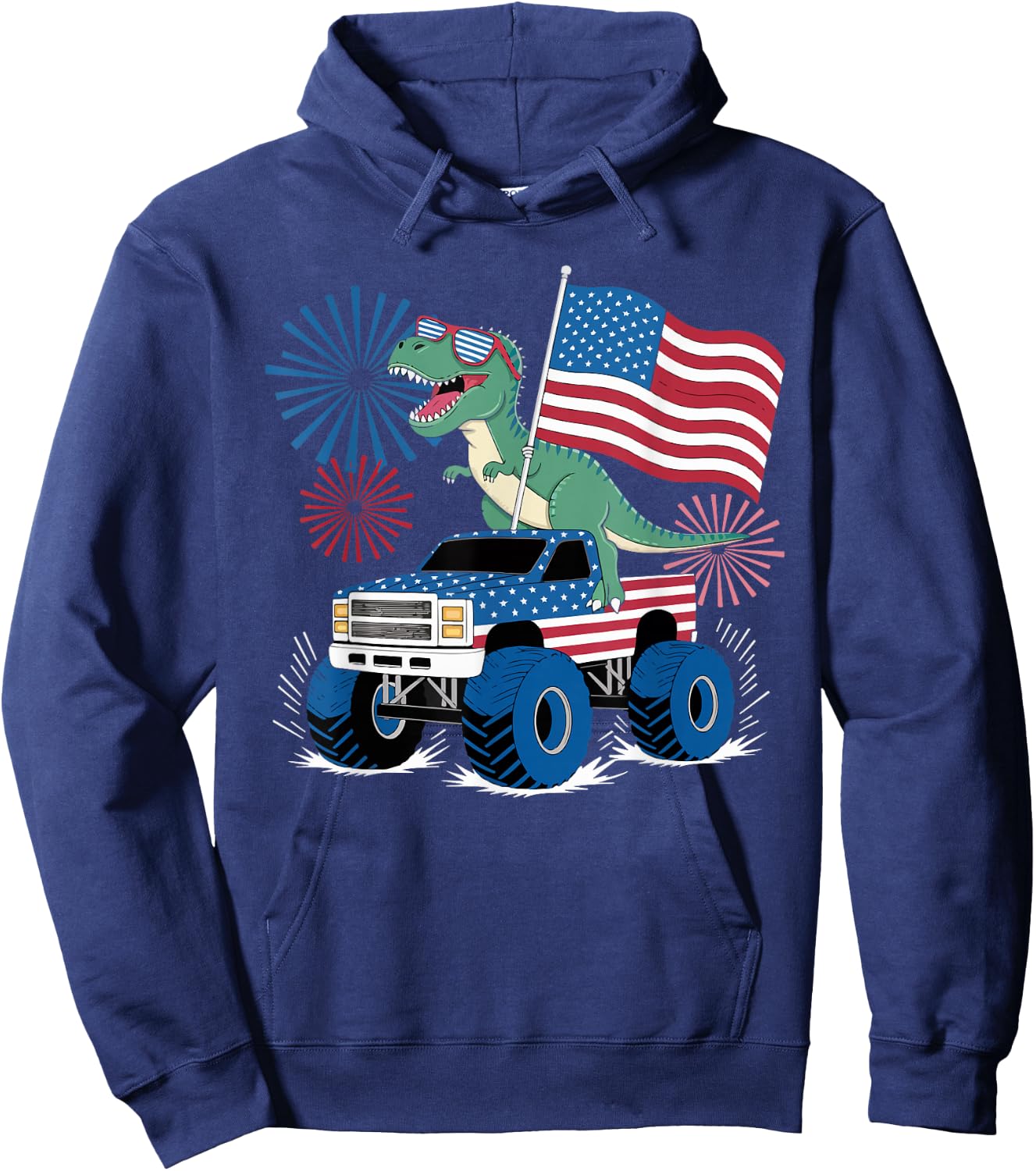 Dinosaur 4th Of July T Rex Dinosaur Truck Dino Hoodie - Hoodie | Navy