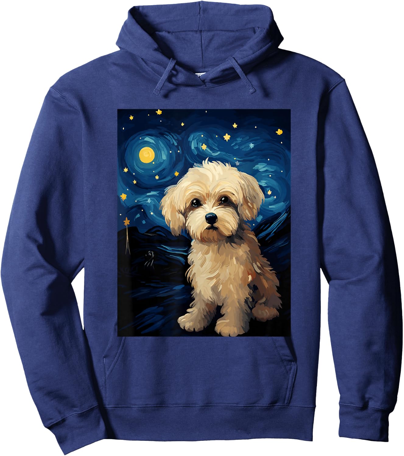 Maltipoo Dog Starry Night Van Gogh Art Lover Hoodie - Hoodie | Navy
