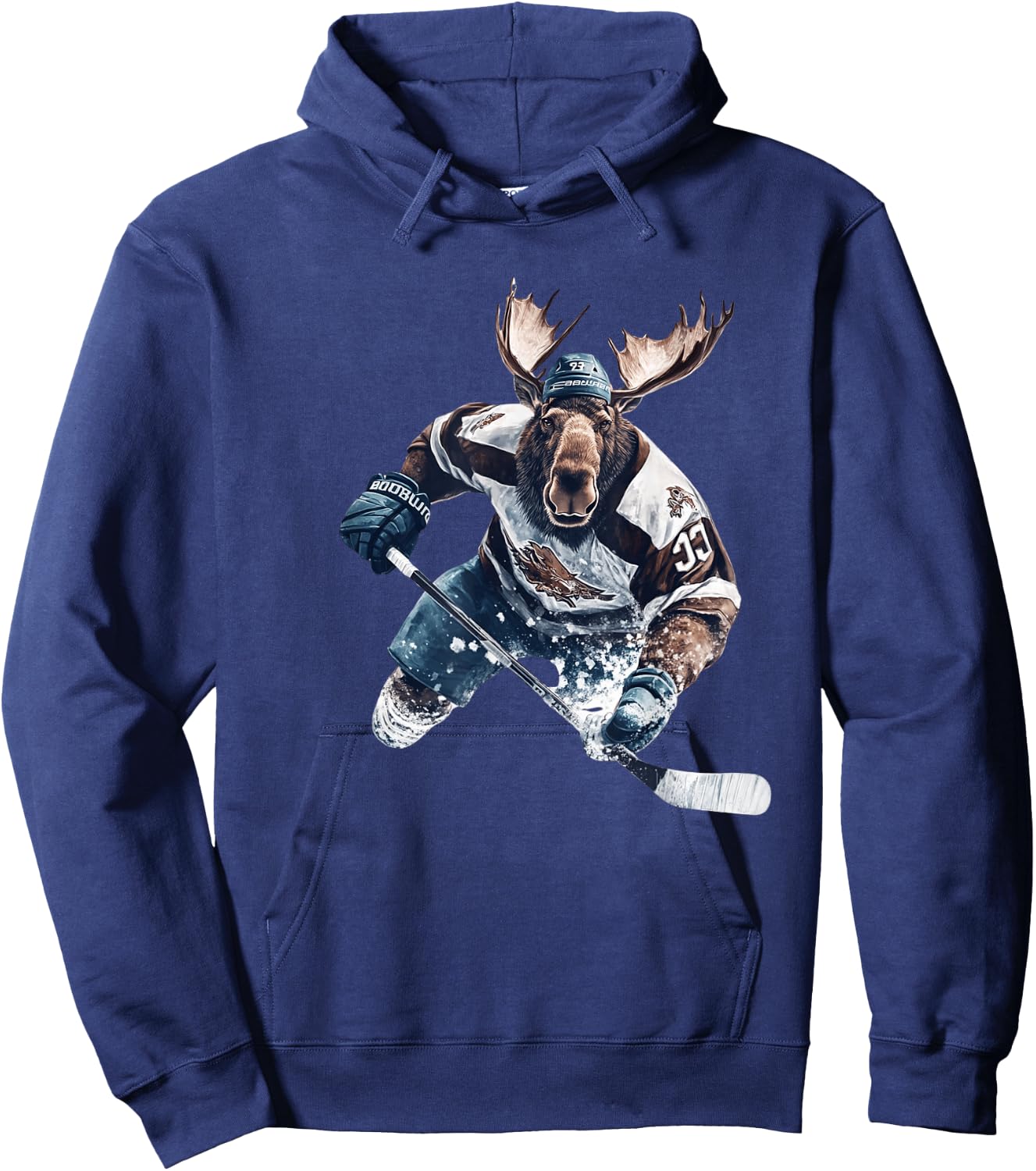 Moose Playing Hockey Humorous Sports Hoodie - Hoodie | Navy
