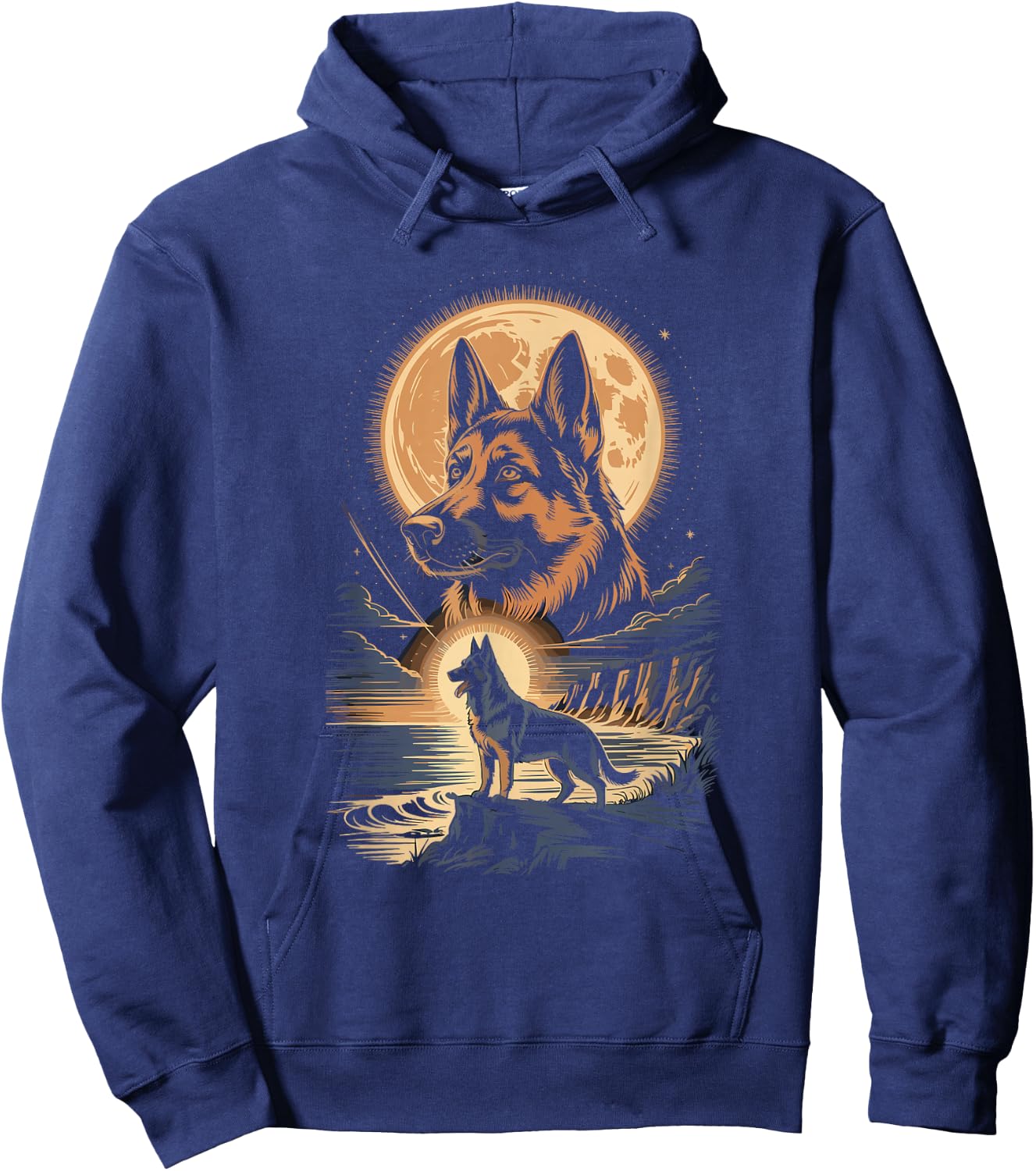 Moonlit Coast German Shepherd Night Hoodie - Hoodie | Navy