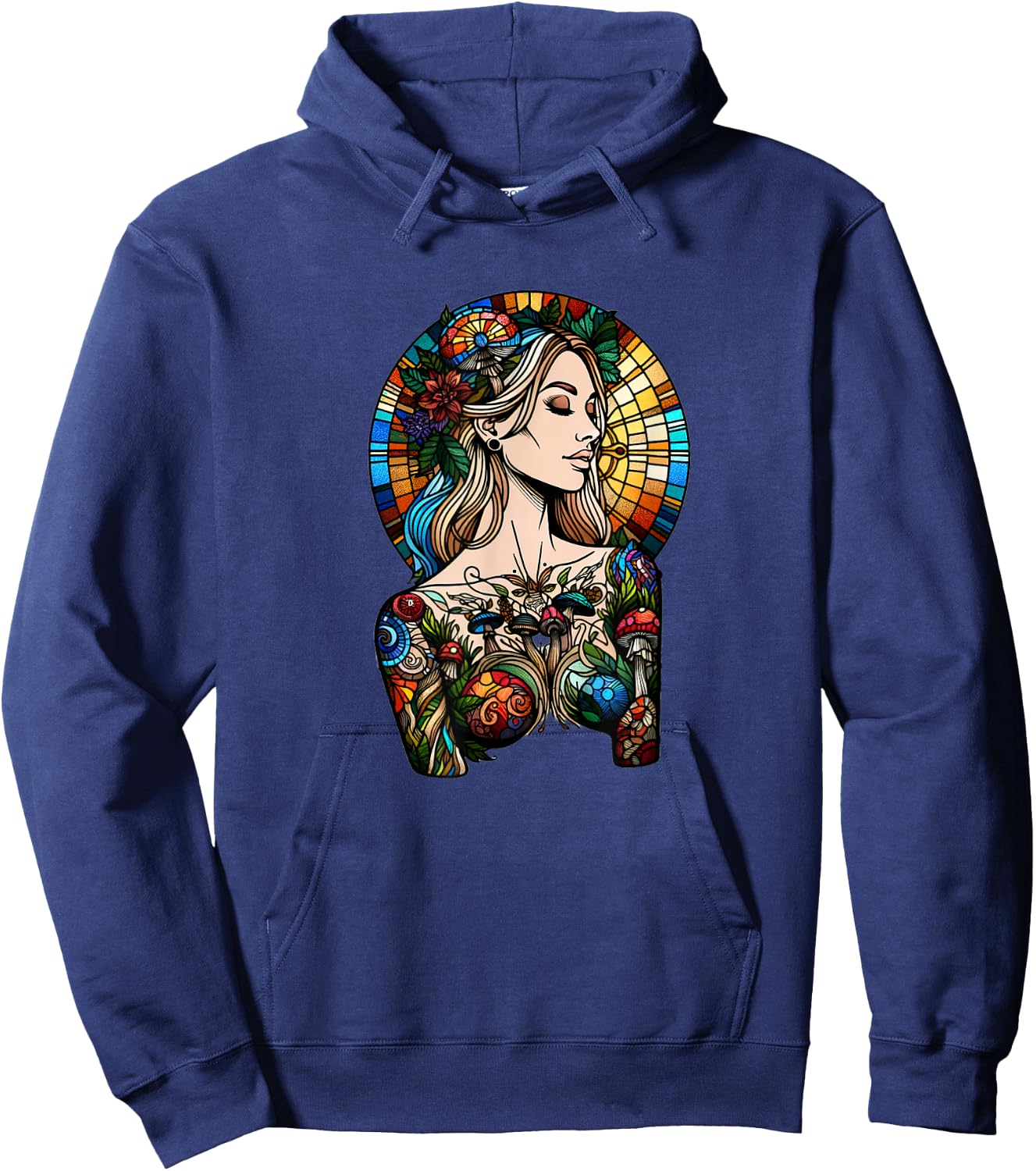 Stained Glass Forest Woman - Tiffany Inspired Hoodie - Hoodie | Navy