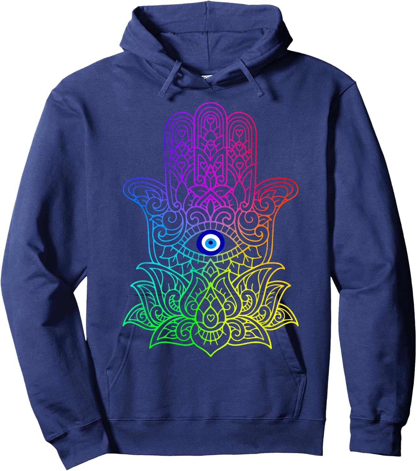 Hand of Hamsa Fatima Evil Turkish Tiger Eye Hoodie - Hoodie | Navy