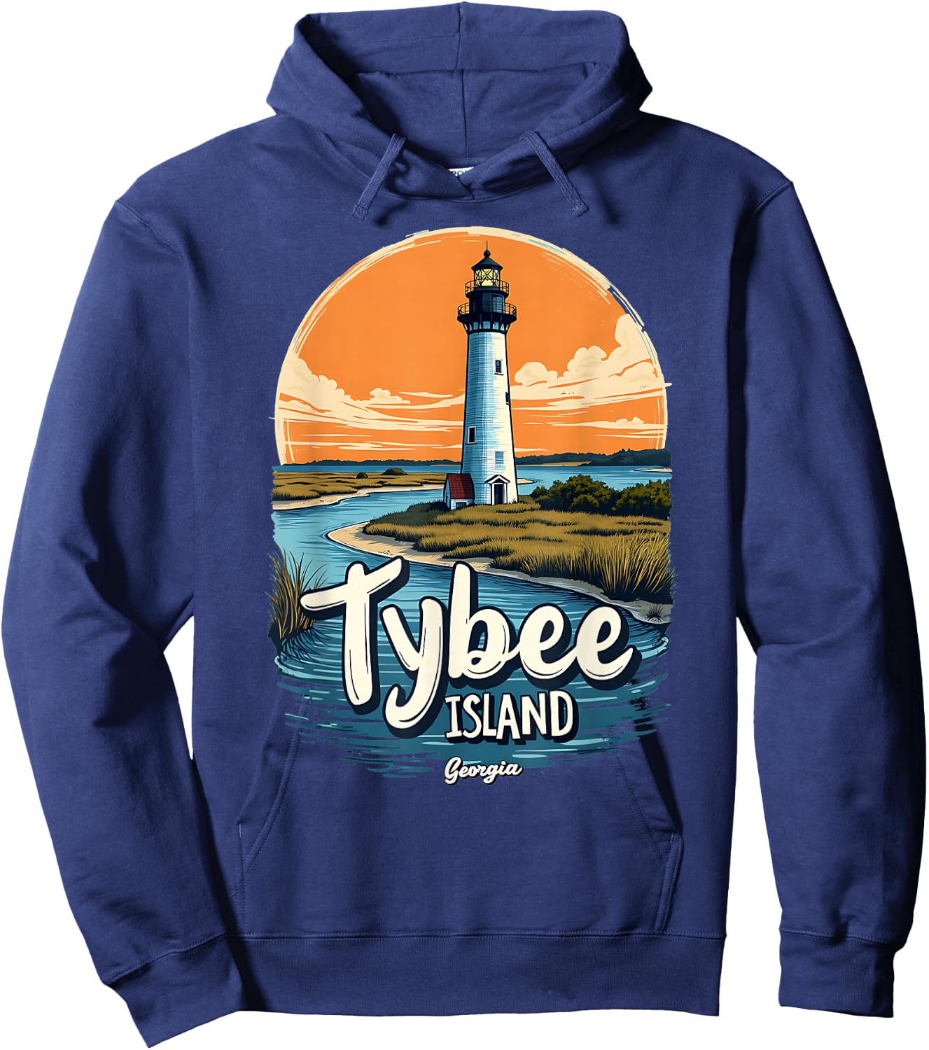 Coastal Waters Tybee Island Georgia Lighthouse Hoodie - Hoodie | Navy
