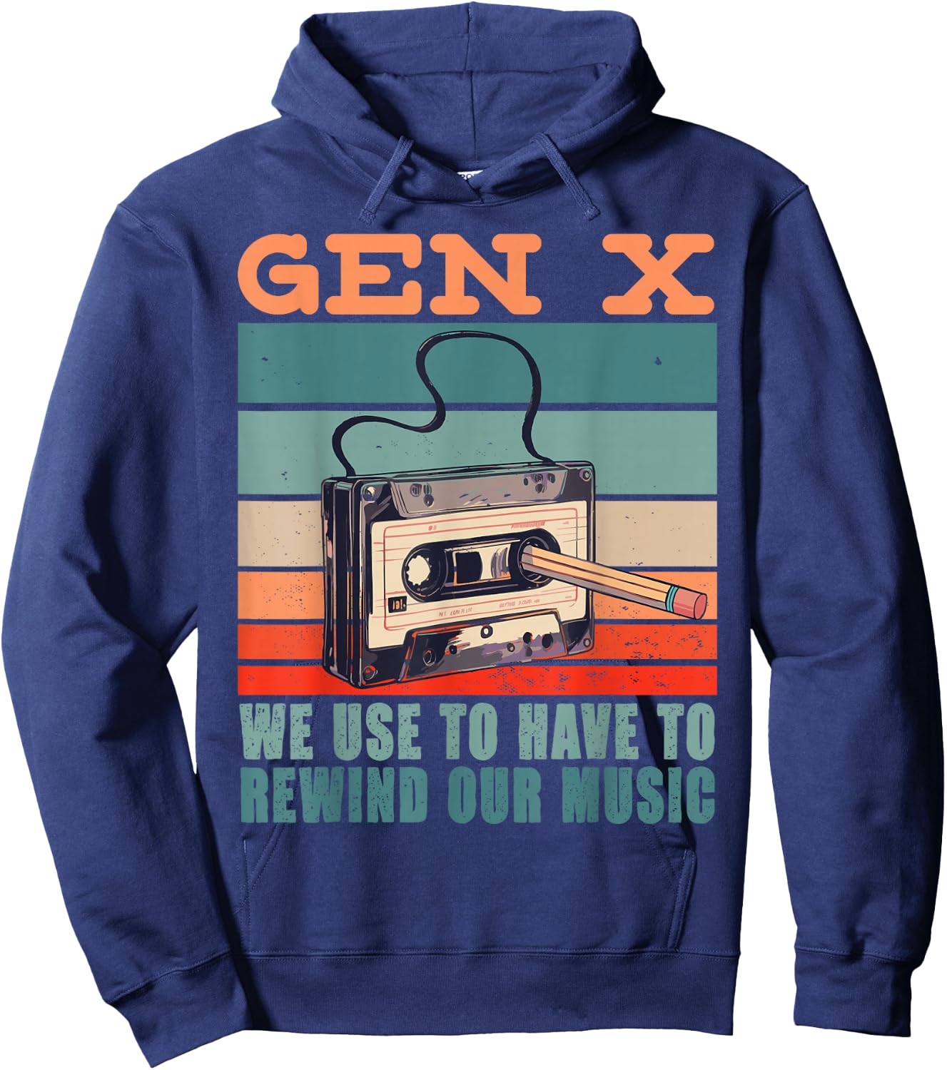 Gen X Cassette Tape Pencil Retro Music Hoodie - Hoodie | Navy