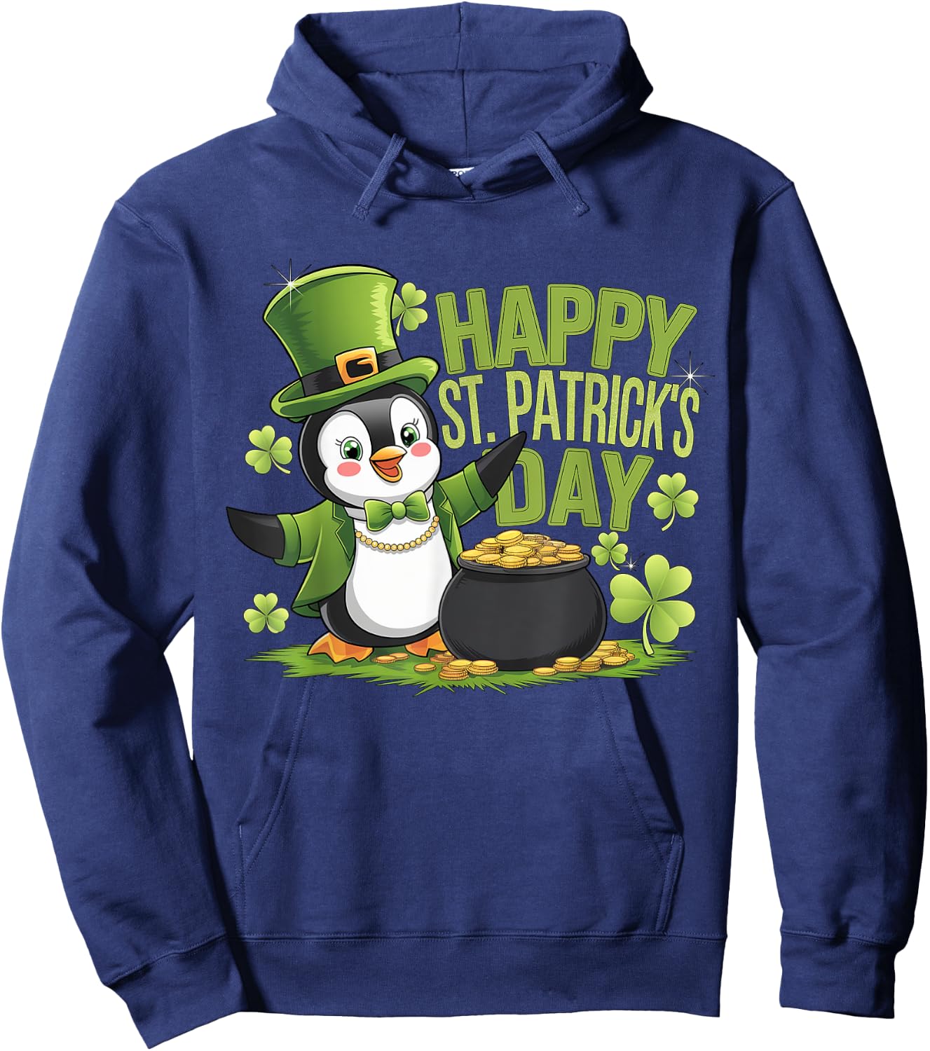 Happy St Patrick's Day Penguin with Pot of Gold Hoodie - Hoodie | Navy