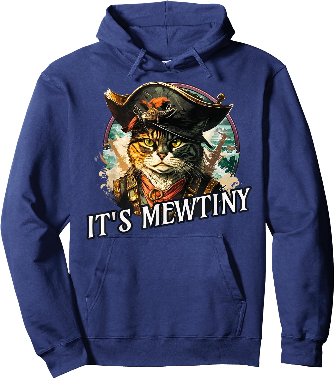 Funny It's Mewtiny Pirate Cat Pun Hoodie - Hoodie | Navy