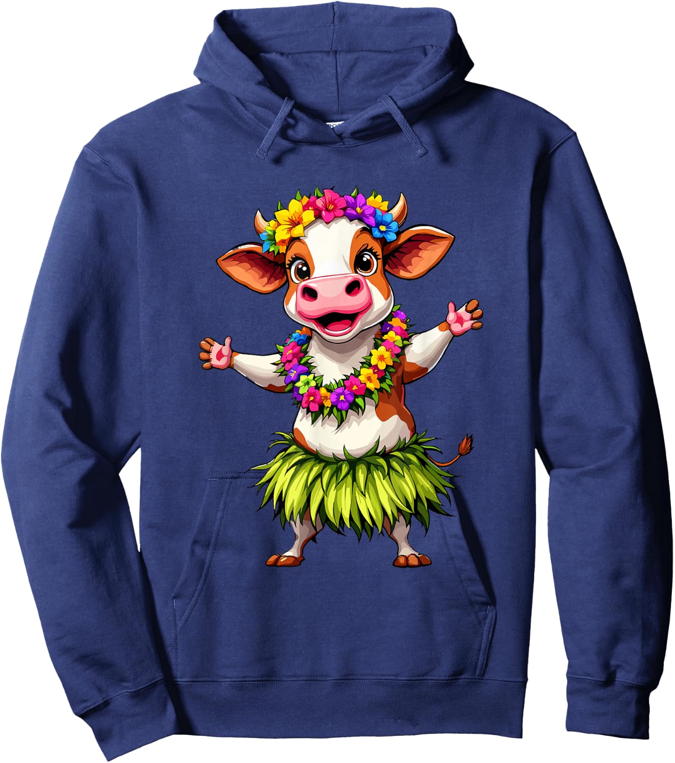 Hawaii Animal Haku Lei Hula Dance Aloha Cow Hoodie - Hoodie | Navy
