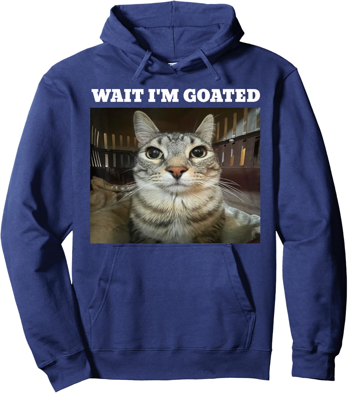 Wait I'm Goated Cat Meme Hoodie - Hoodie | Navy